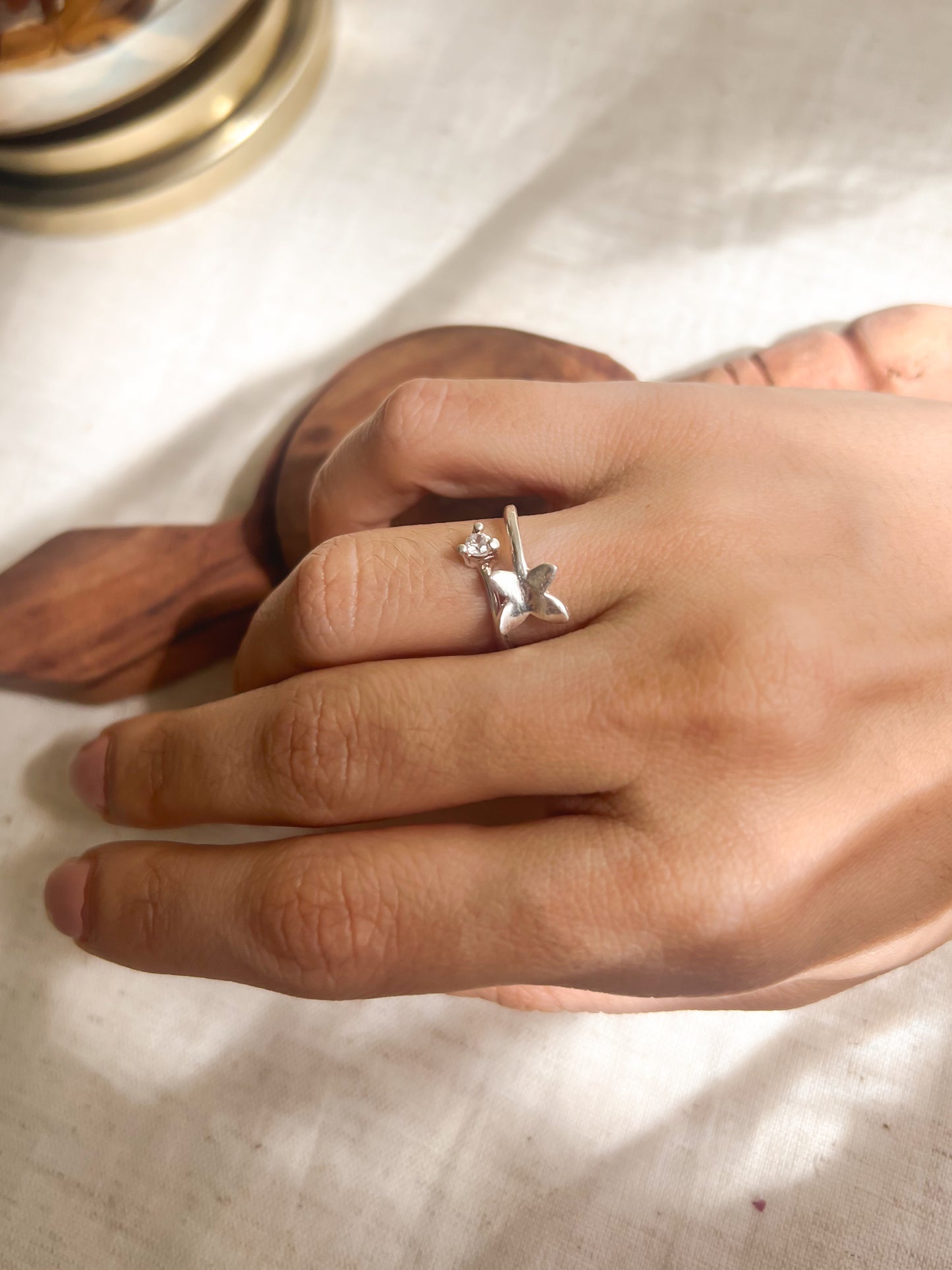 Aparajita silver ring with zircon (adjustable)