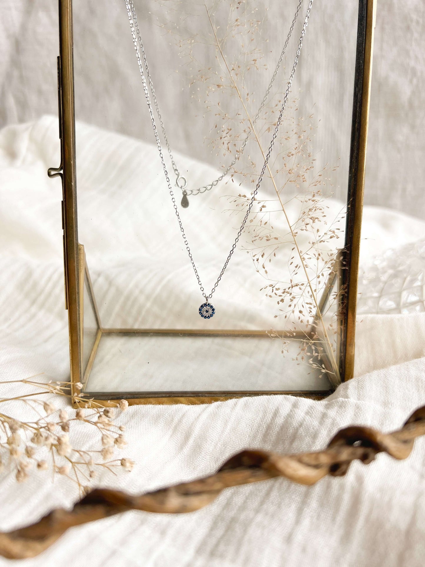 Evil eye silver necklace with crystals