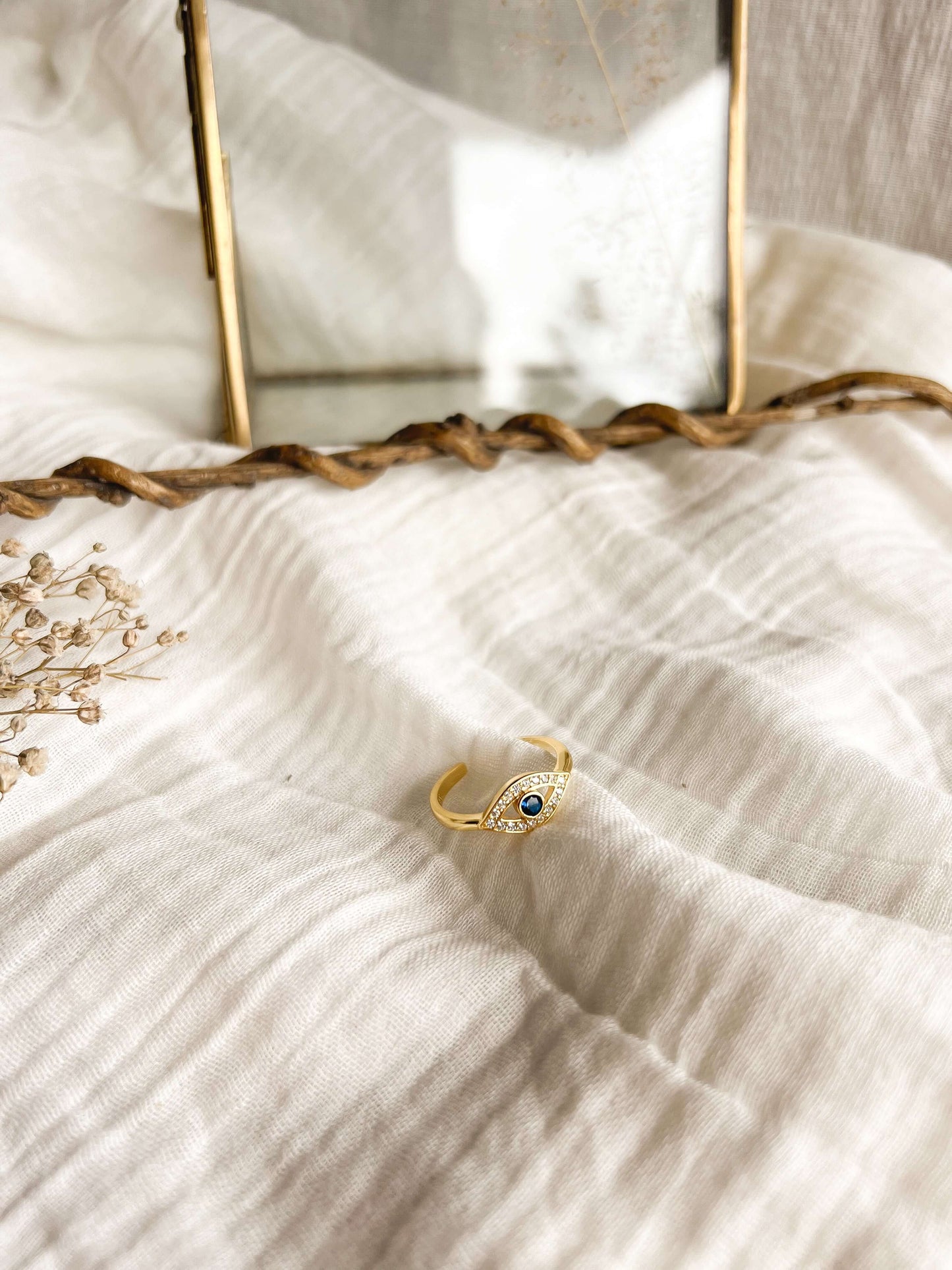 Talisman gold plated silver ring with crystals (adjustable)