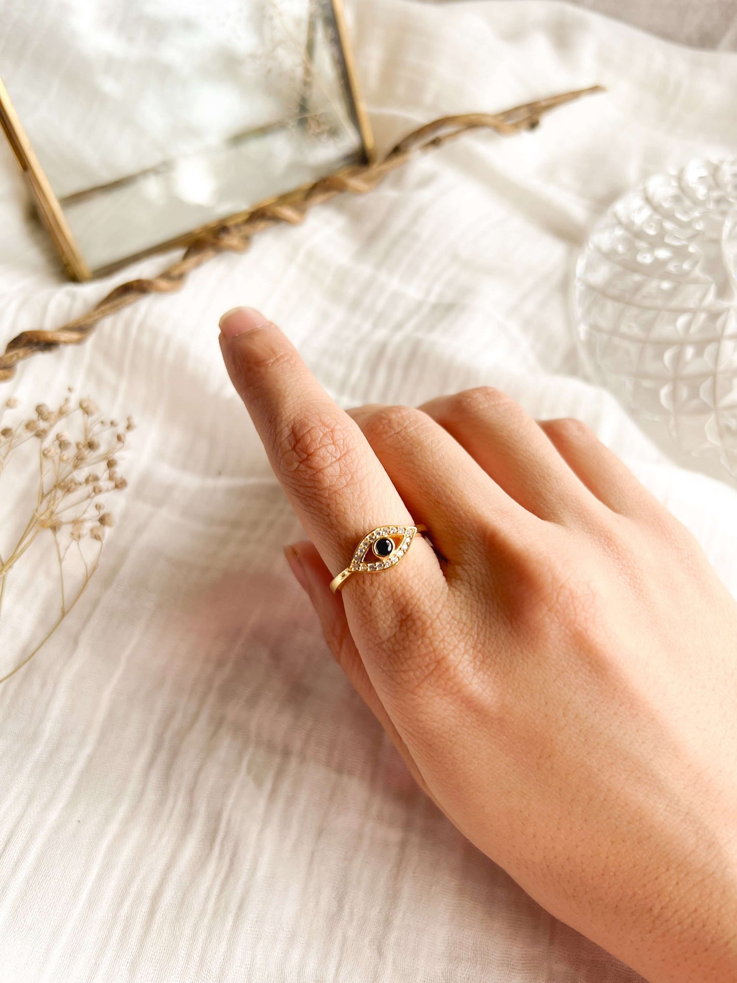 Talisman gold plated silver ring with crystals (adjustable)