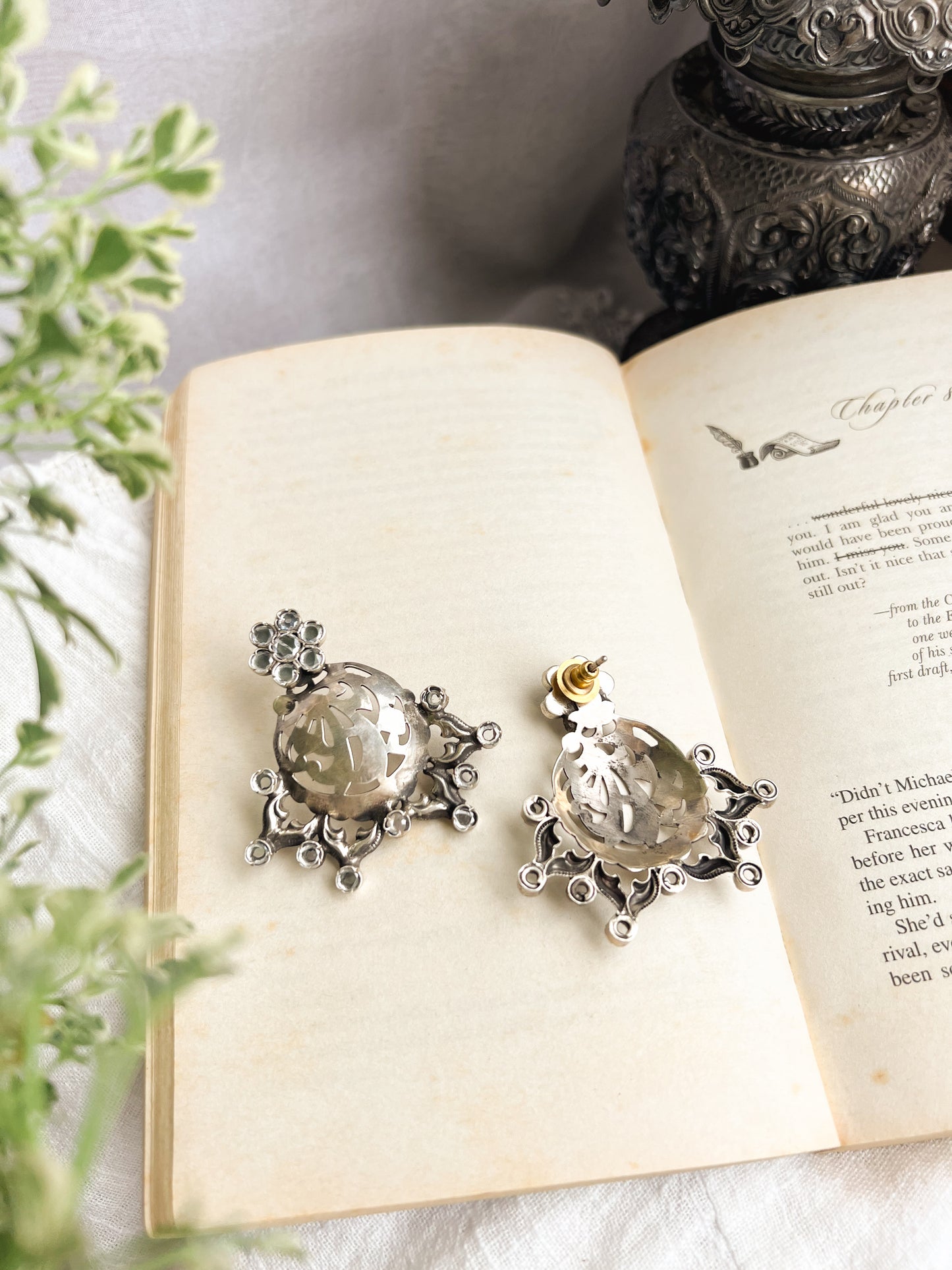 Jheena silver dual tone statement earring