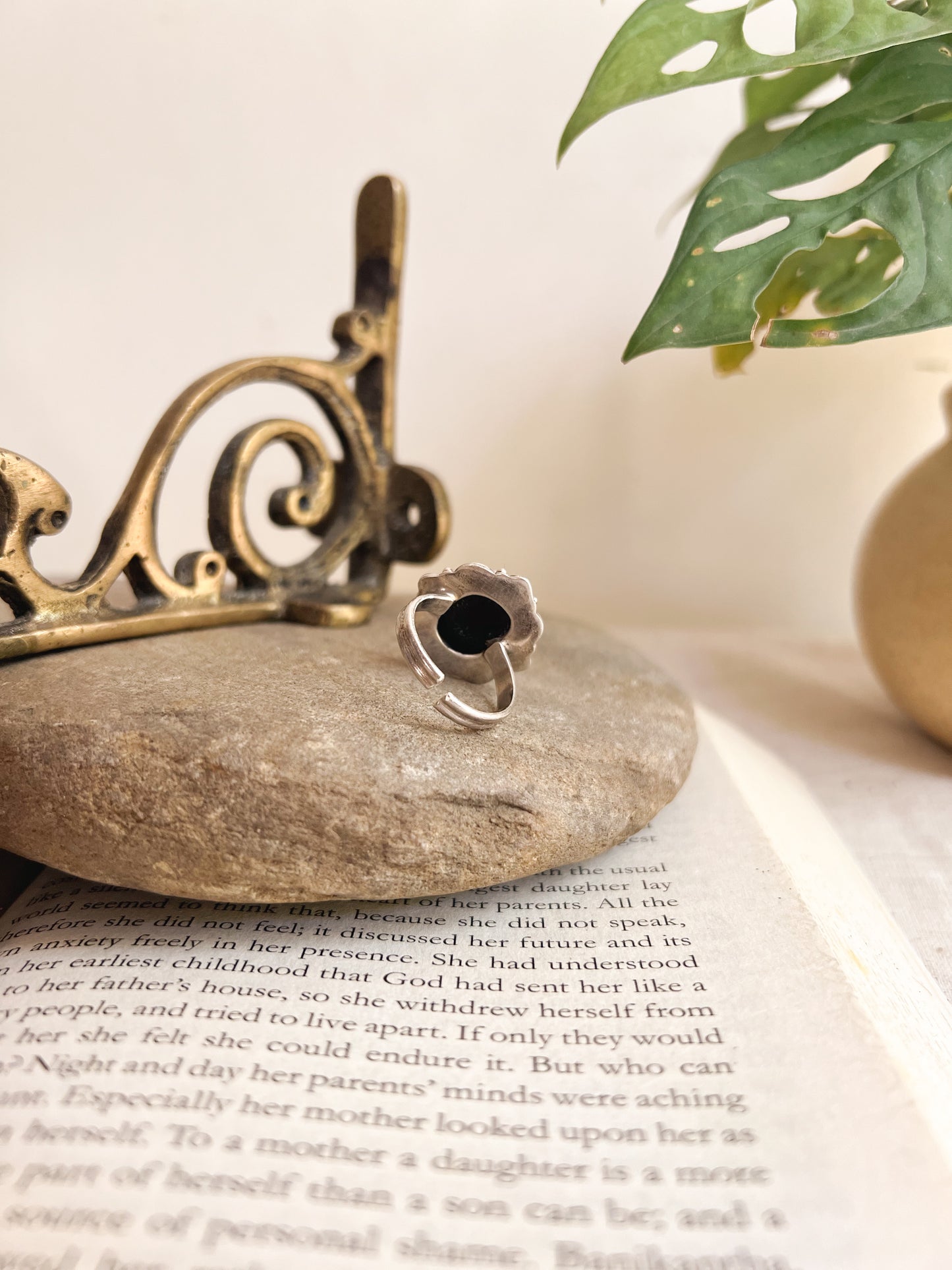 Nabha oxidised silver ring with black onyx stone (adjustable)