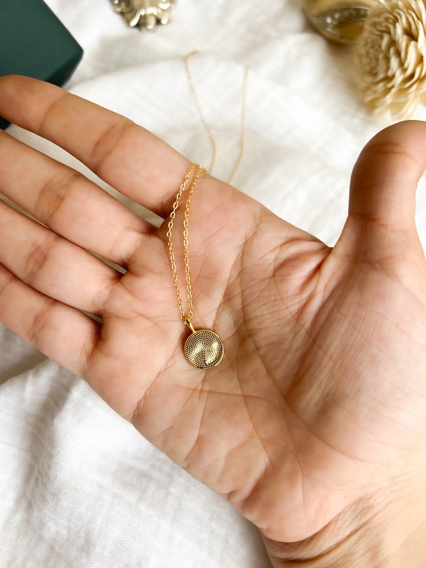 Medallion charm gold plated silver chain