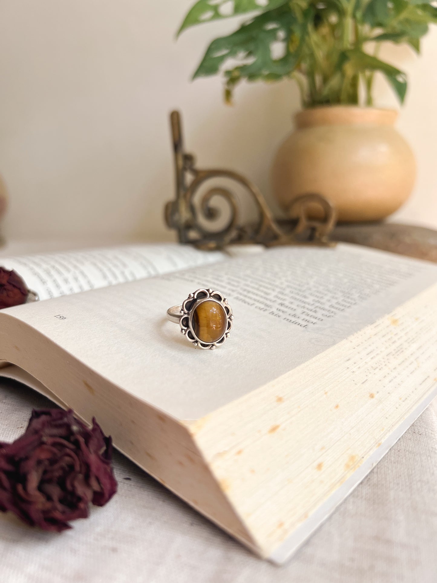 Jwala sterling silver ring with tiger eye stone (adjustable)