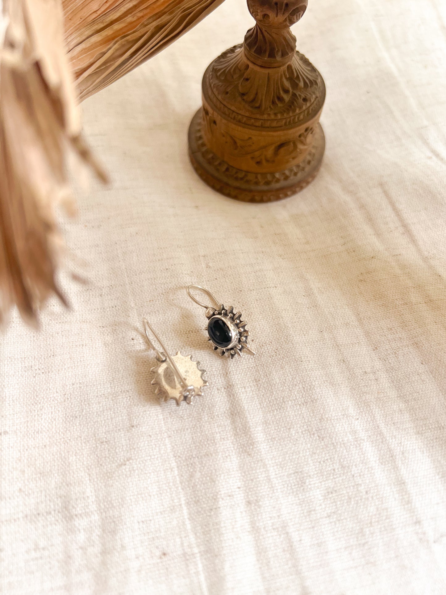Mehreen oxidised silver fish hooks with black onyx stone