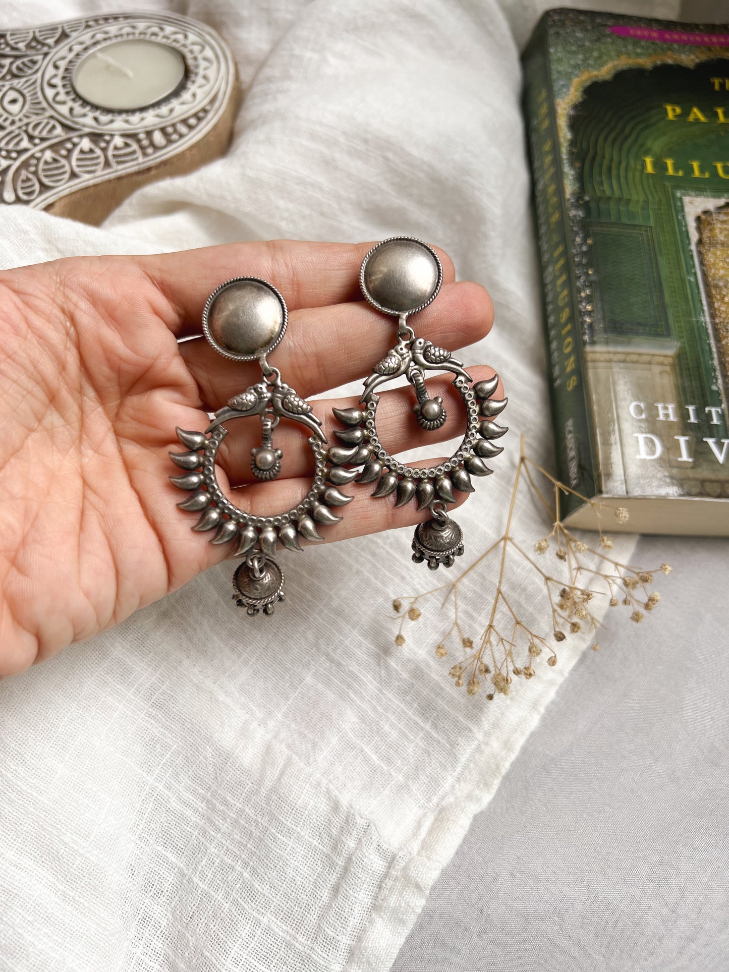 Tota maina oxidised silver earrings