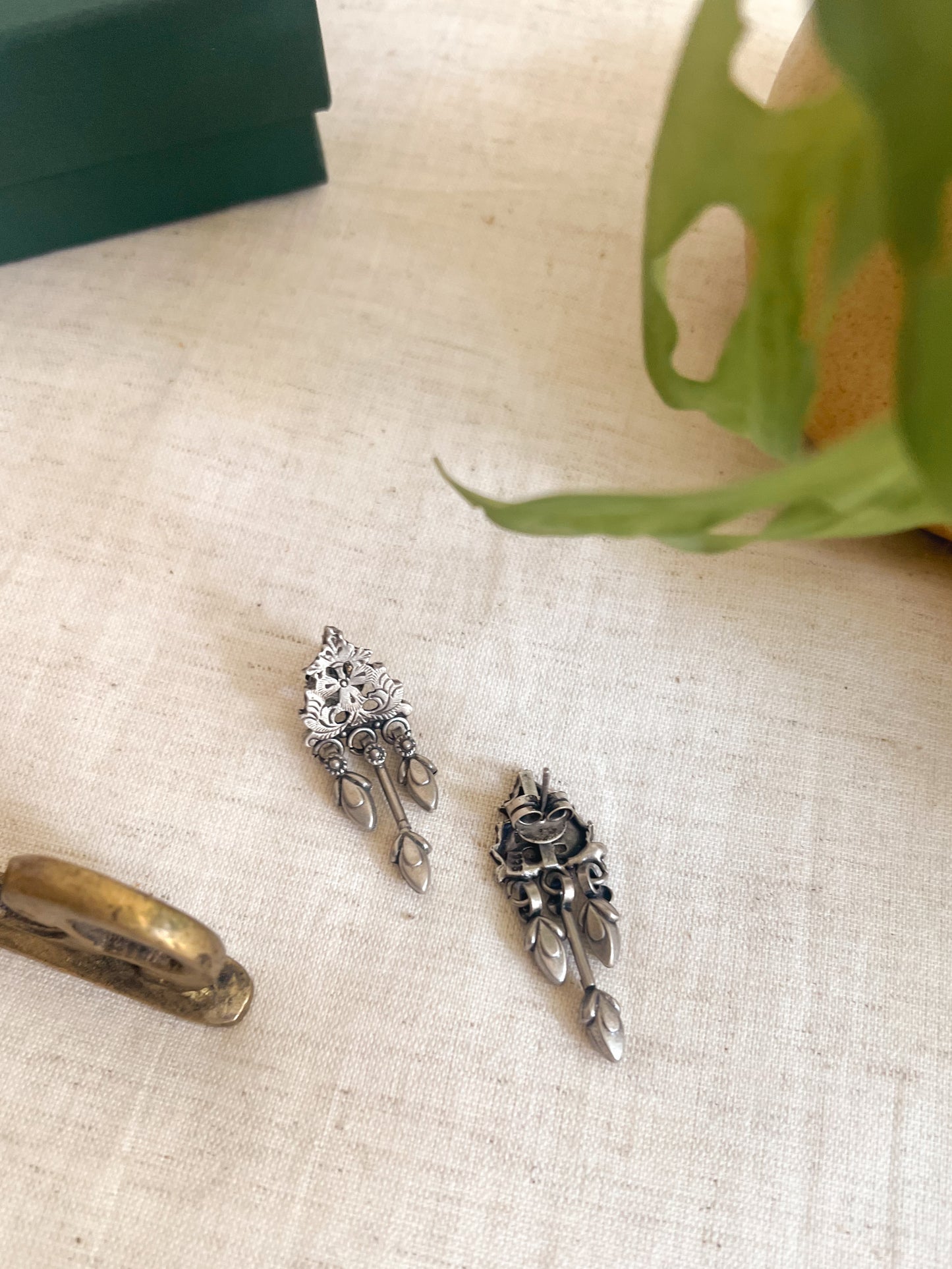 Indra oxidised sterling silver pushback danglers