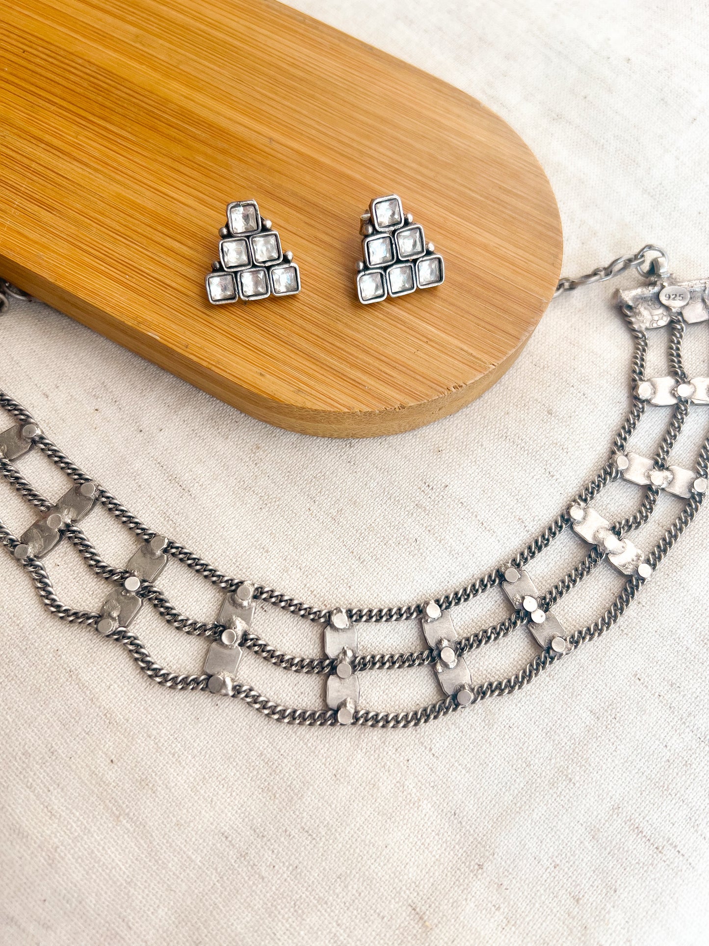 Nayanika necklace set with kundan details in sterling silver (with matching studs)