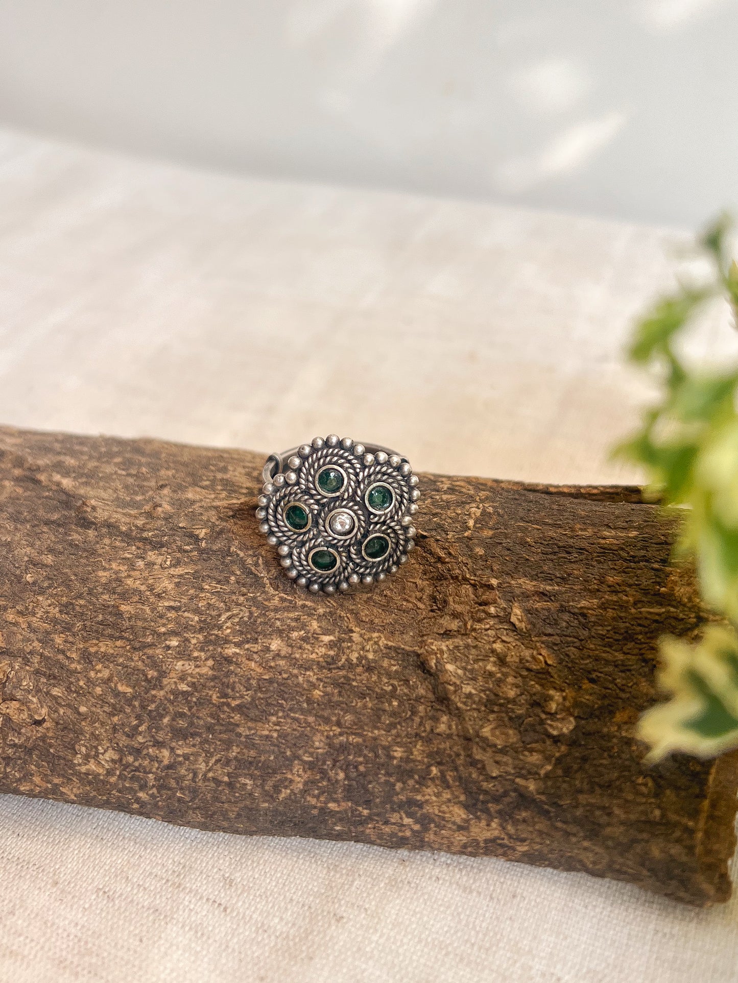 Avanya oxidised silver ring with adjustable band