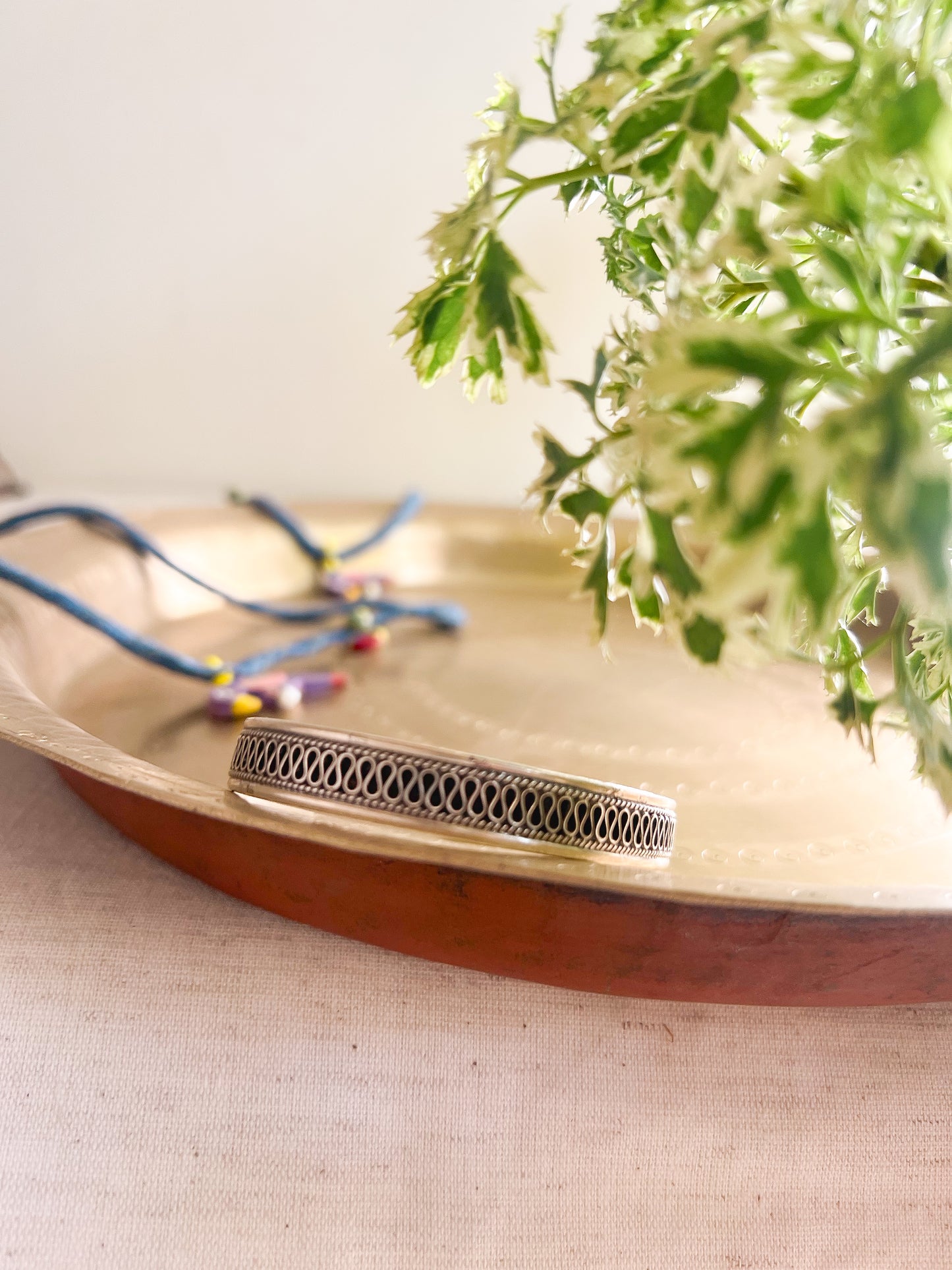 Nirvi oxidised silver kada with details (adjustable)