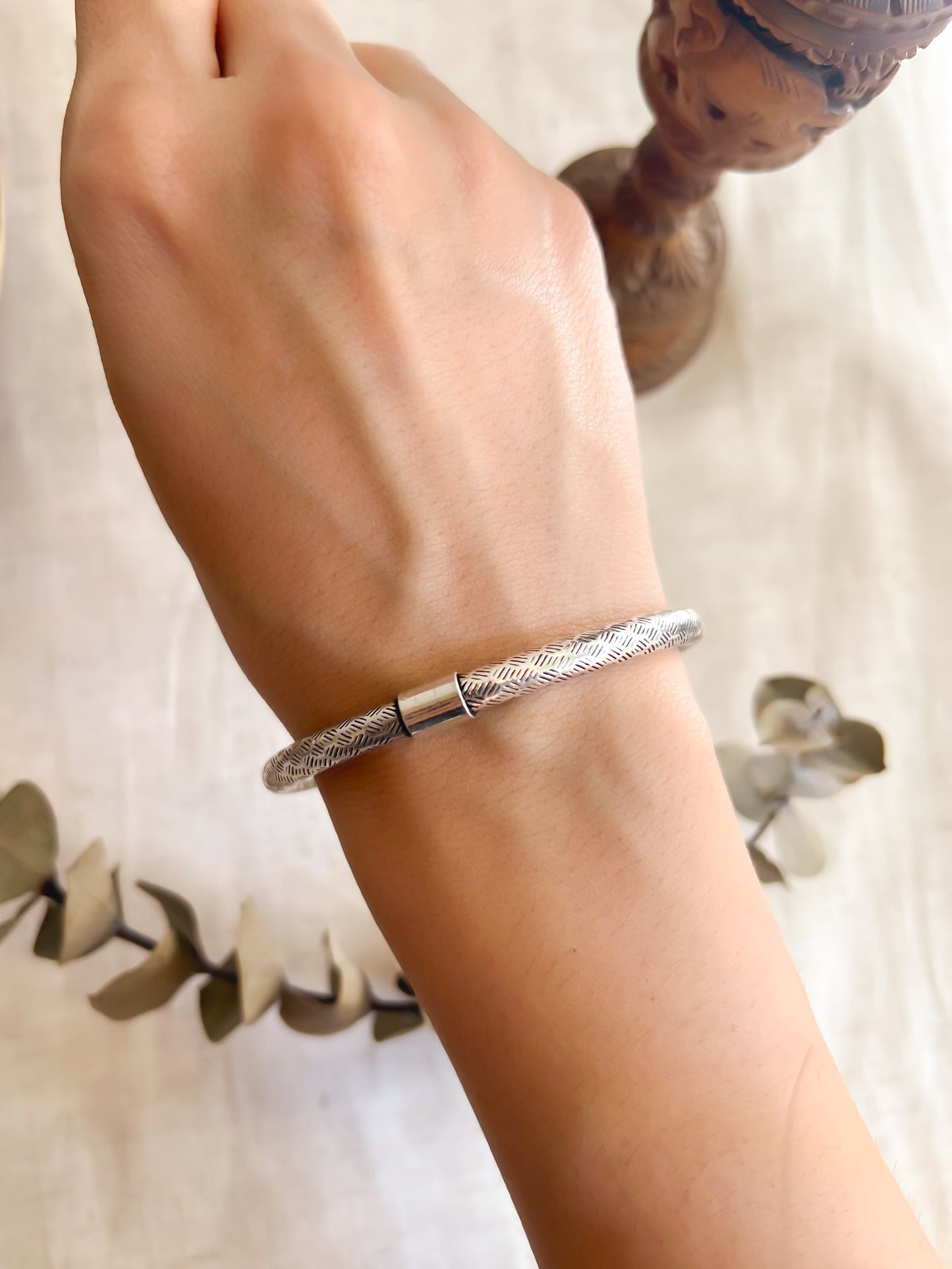 Diya oxidised silver kada with openable end