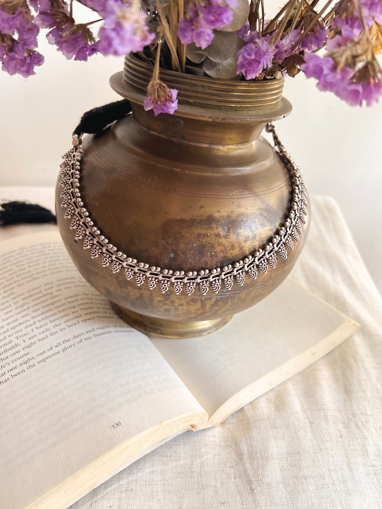 Sidhya oxidised silver necklace with rope closure