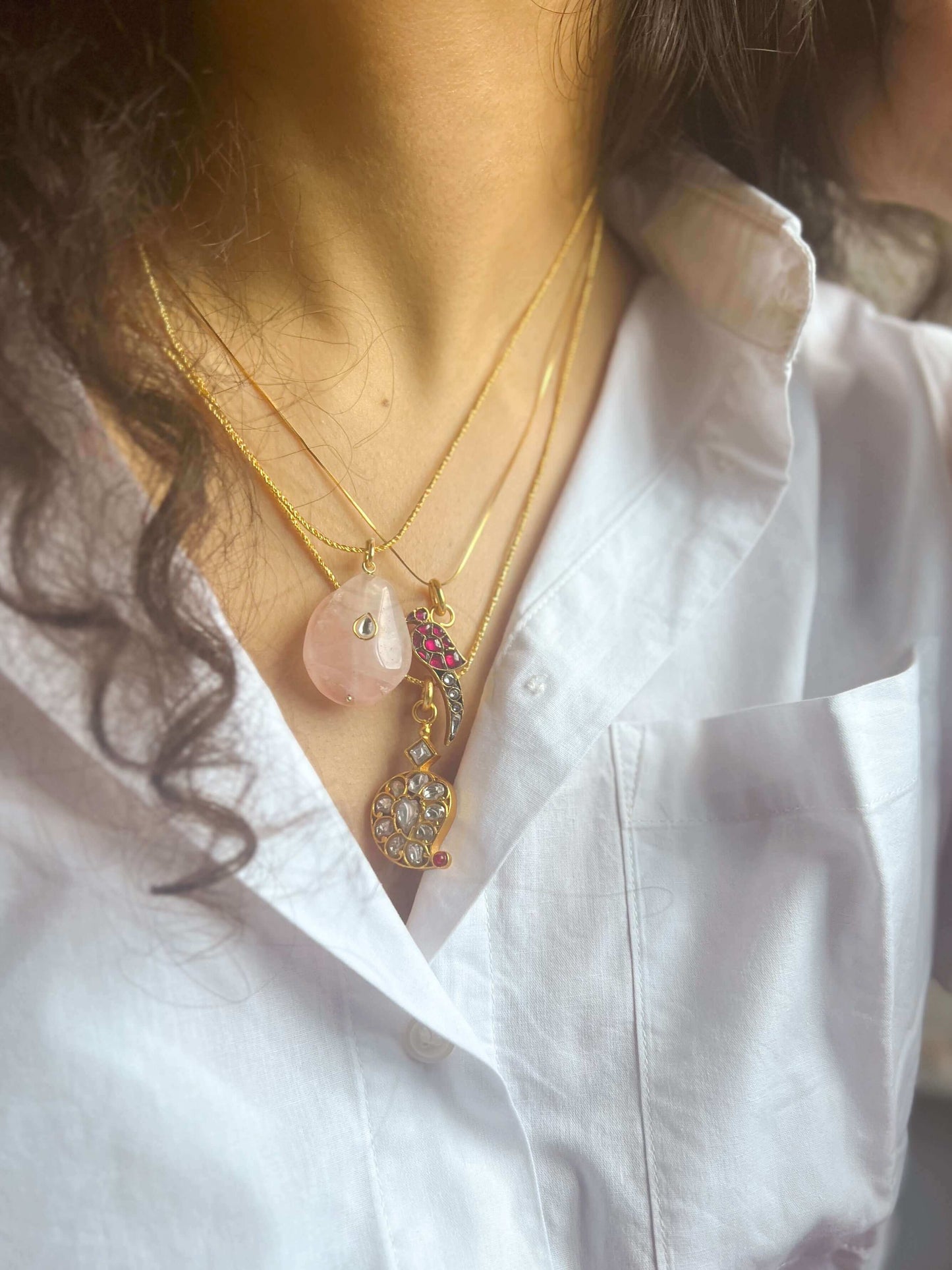 Gulab gold plated silver chain with rose quartz pendant
