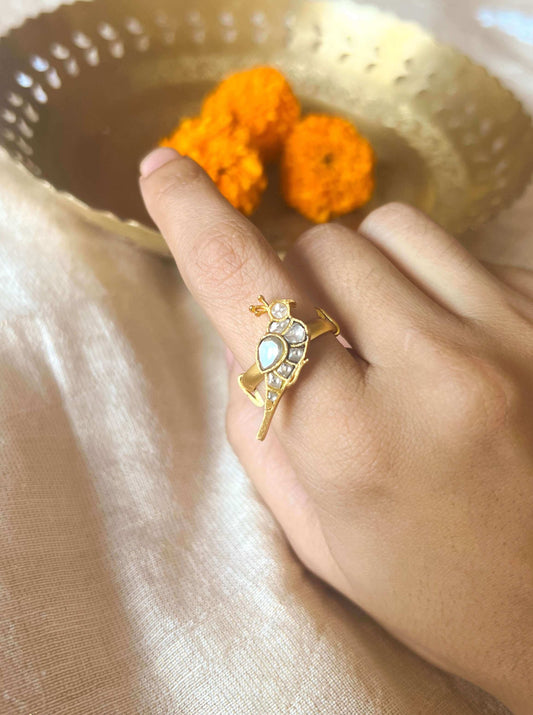 Chiraiya gold plated silver ring in polki