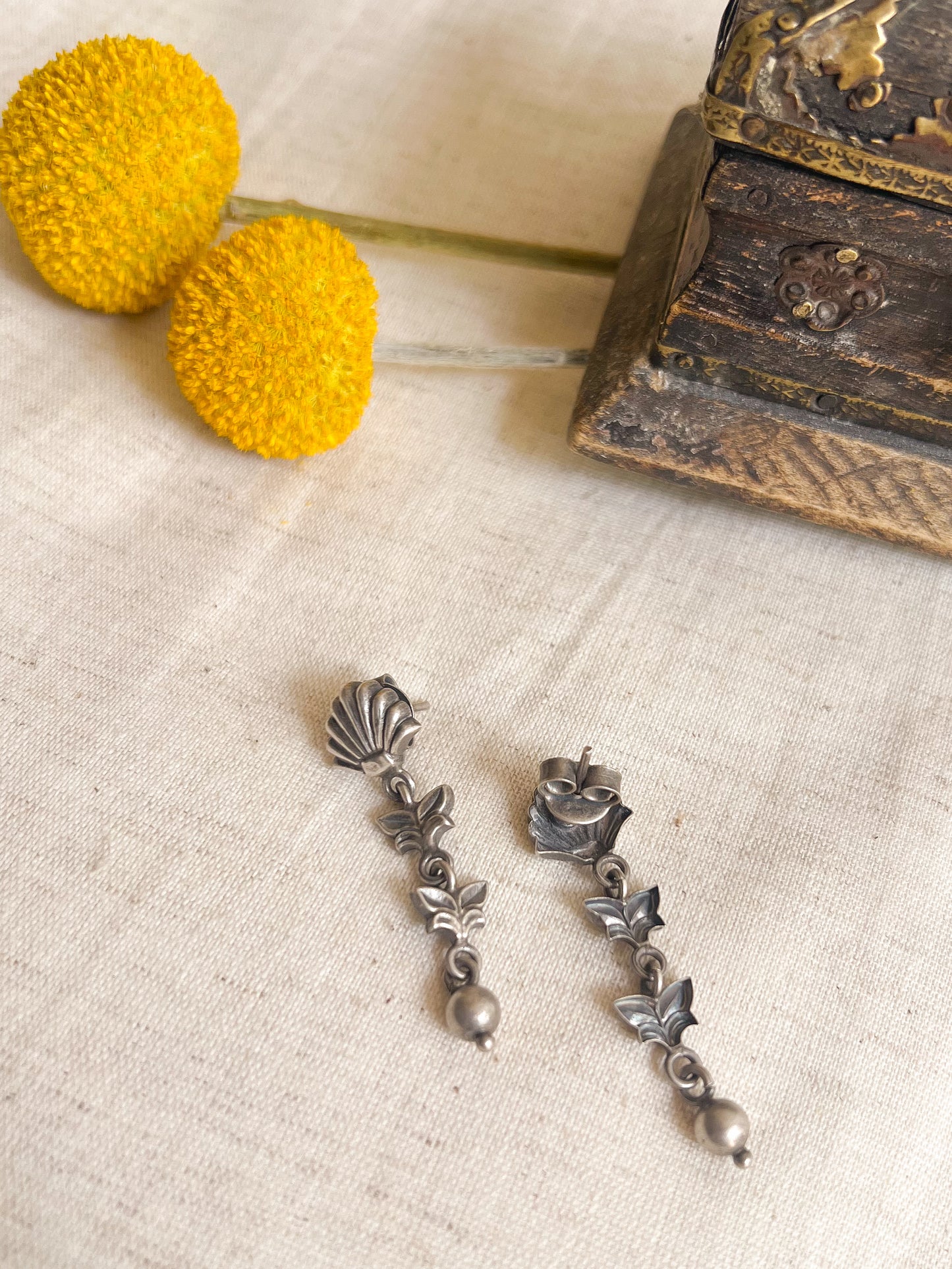 Shankh oxidised silver danglers
