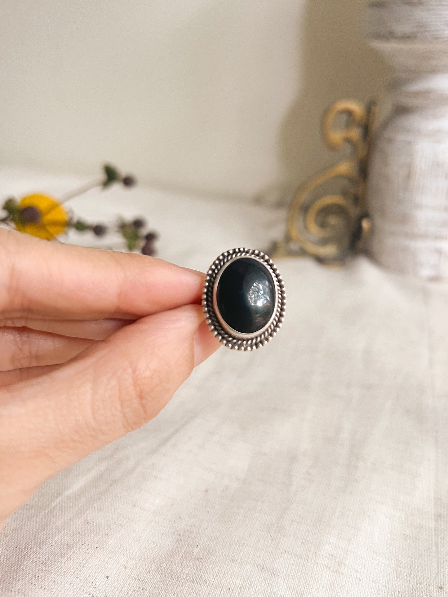 Aarzoo silver ring with Black onyx stone (adjustable)