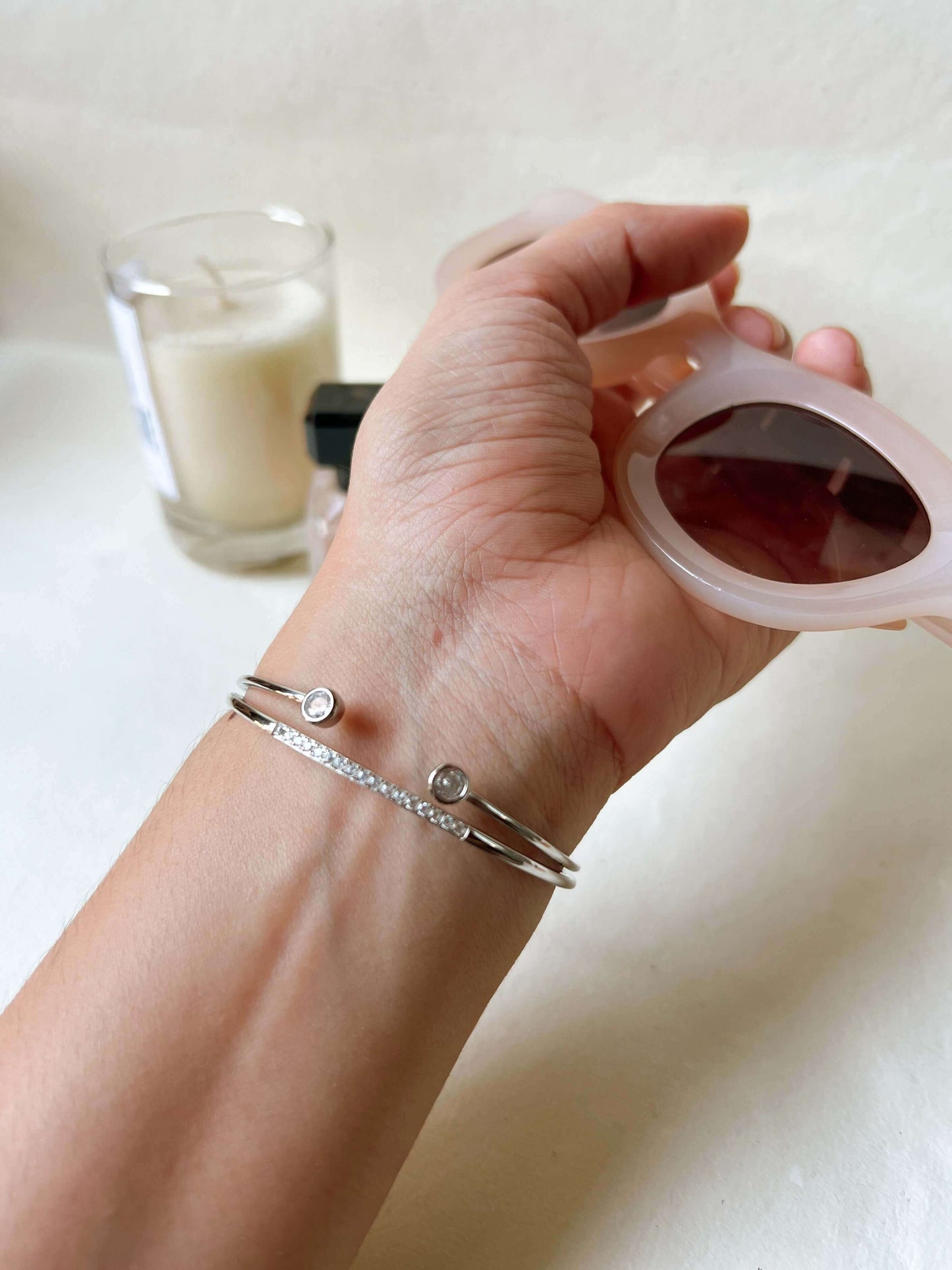 Twin energy bracelet bangle in silver