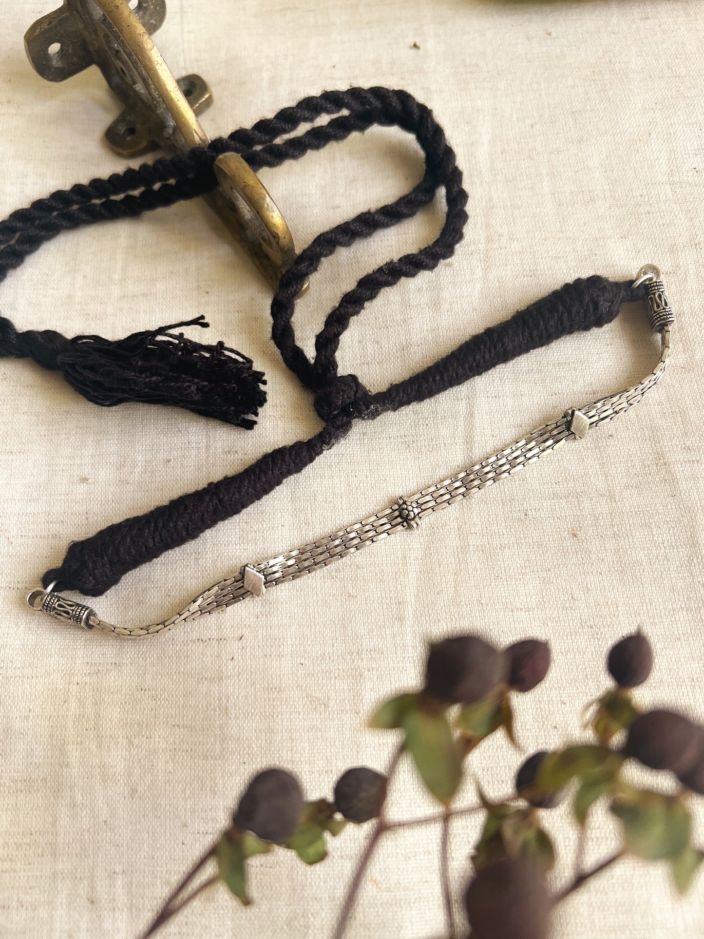 Rati oxidised silver necklace with rope fastening