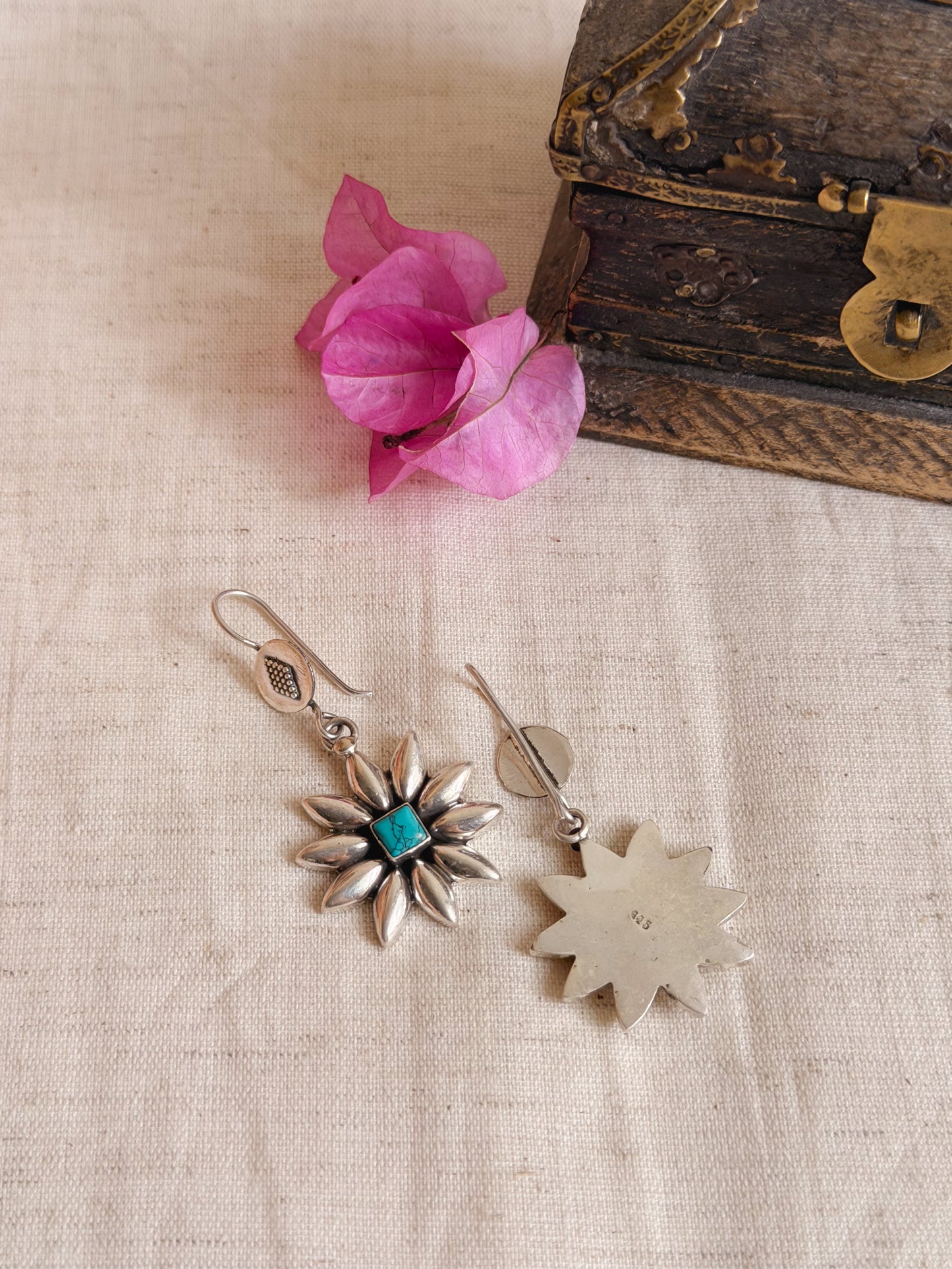 Surajmukhi silver fish hooks with turquoise stone