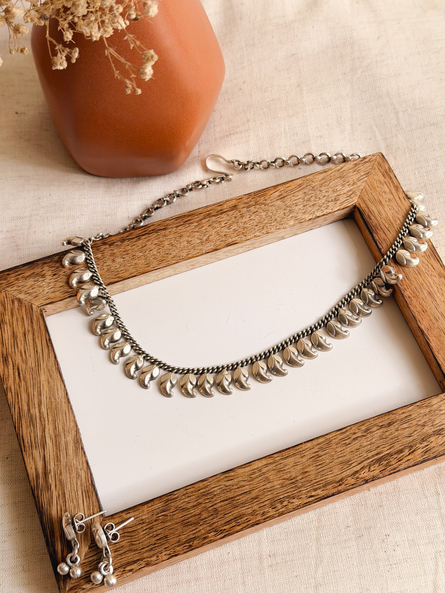 Ambi sterling silver necklace set with hook closure (with earrings)