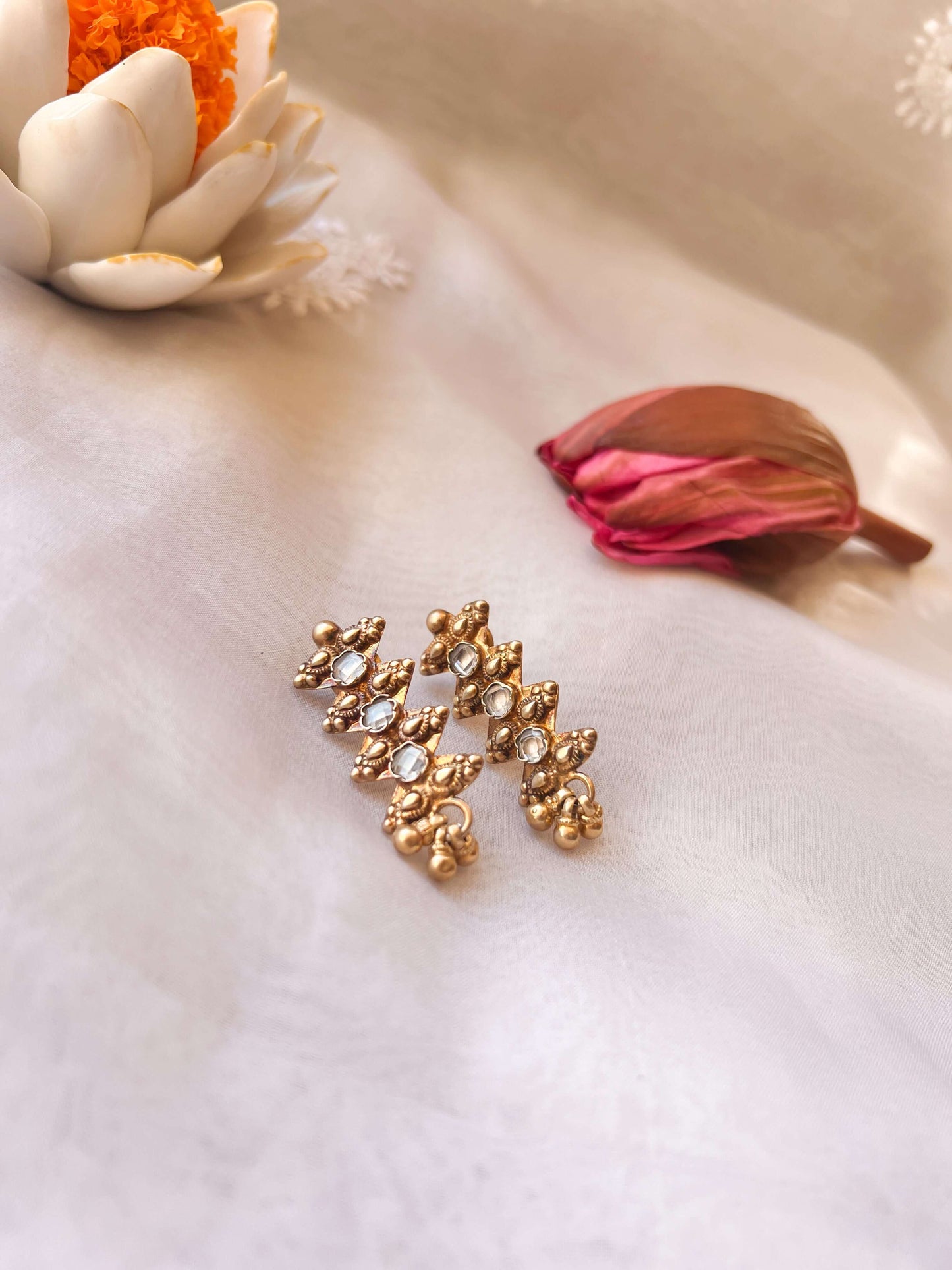 Siara gold plated silver earring with white onyx and ghunghroo