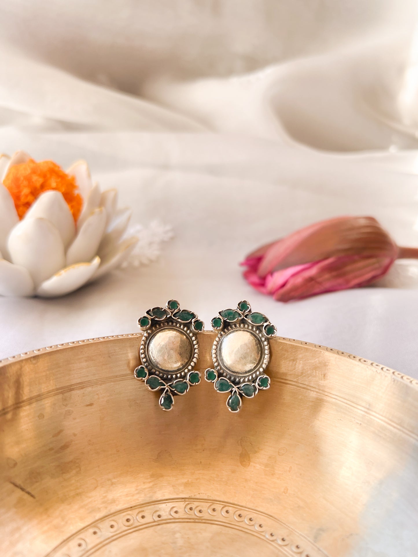 Vaidehi oxidised studs with emerald green onyx