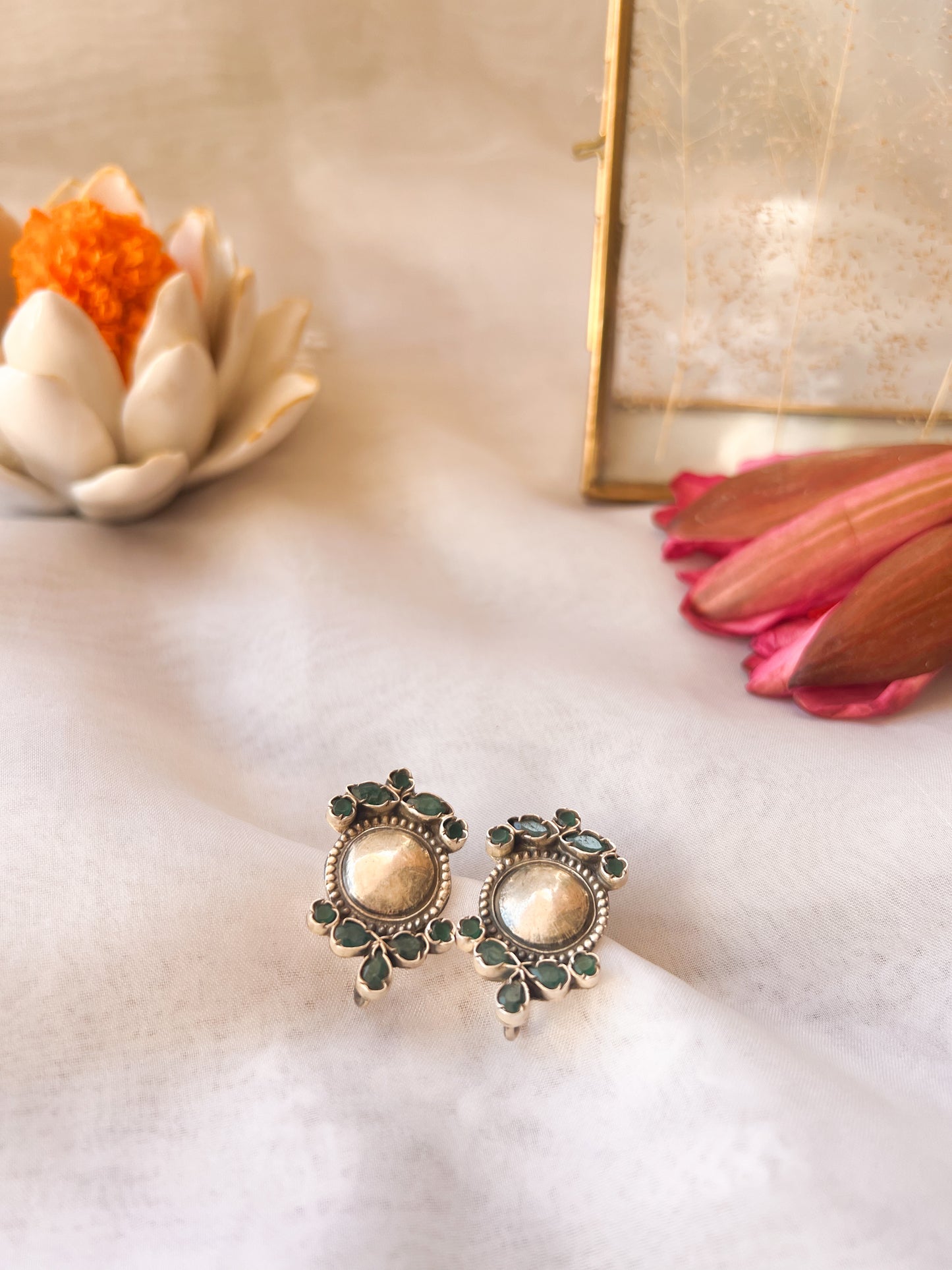 Vaidehi oxidised studs with emerald green onyx
