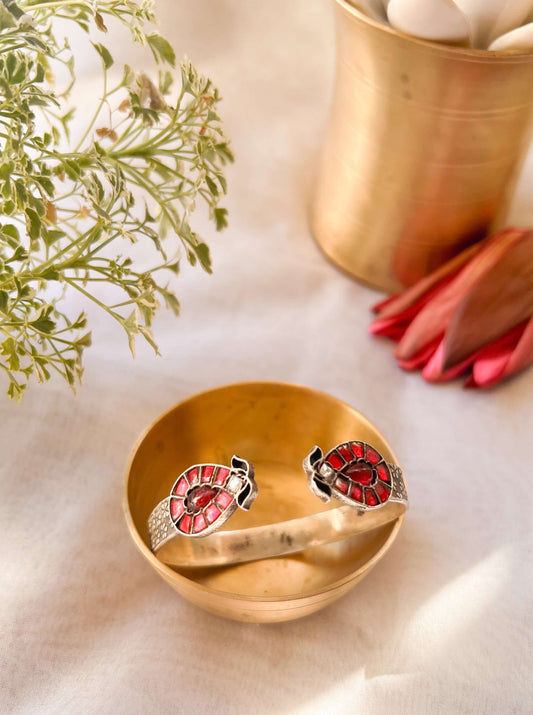 Pranika oxidised silver kada with ruby pink onyx