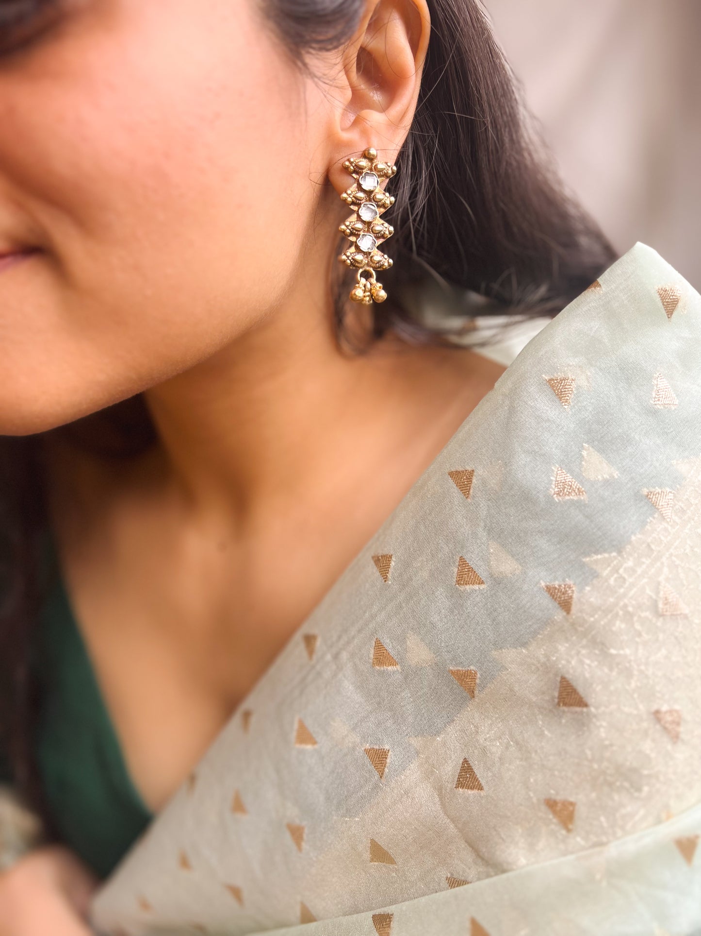 Siara gold plated silver earring with white onyx and ghunghroo