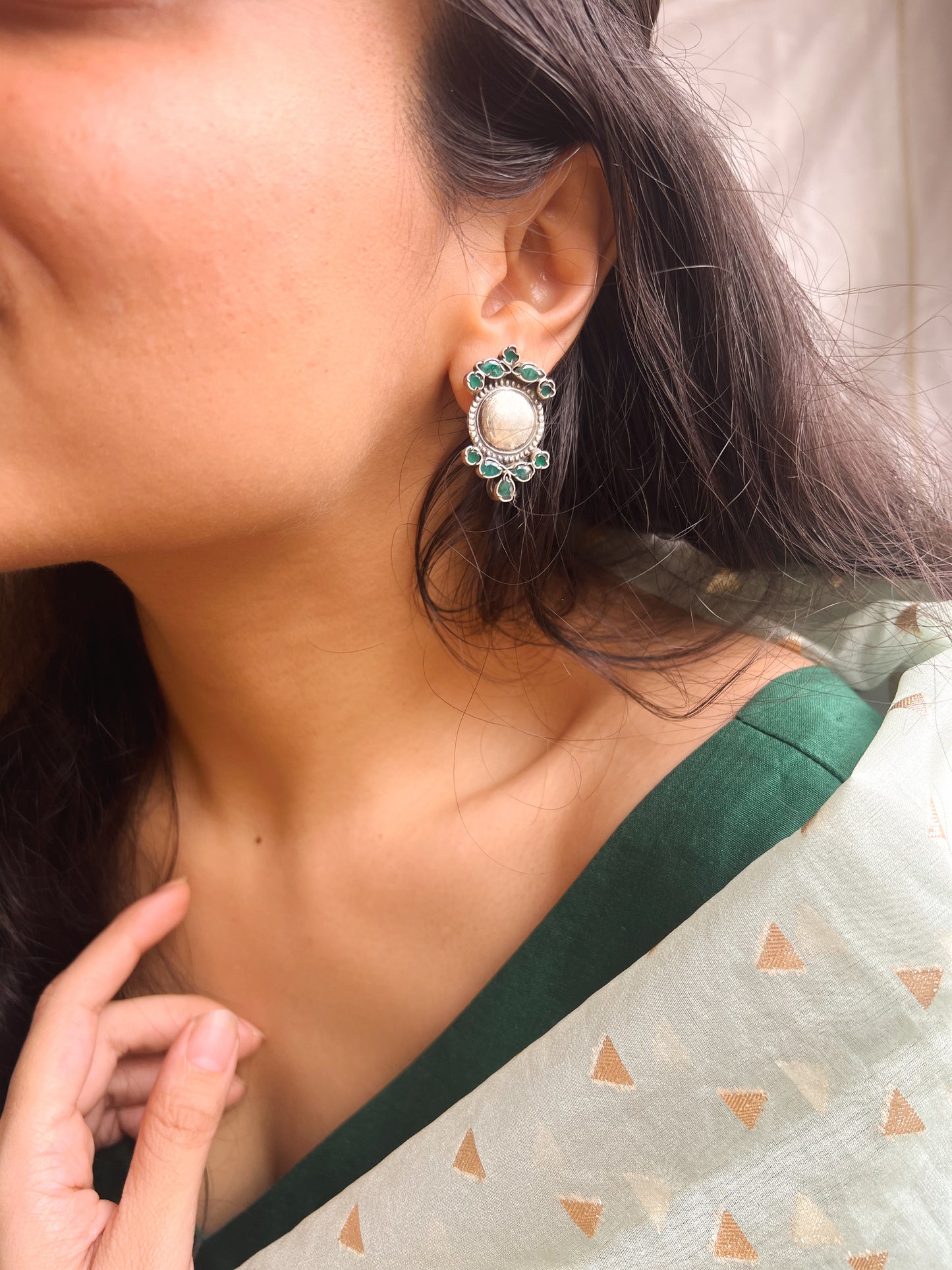 Vaidehi oxidised studs with emerald green onyx