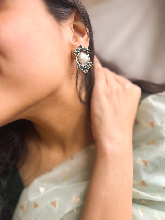 Vaidehi oxidised studs with emerald green onyx