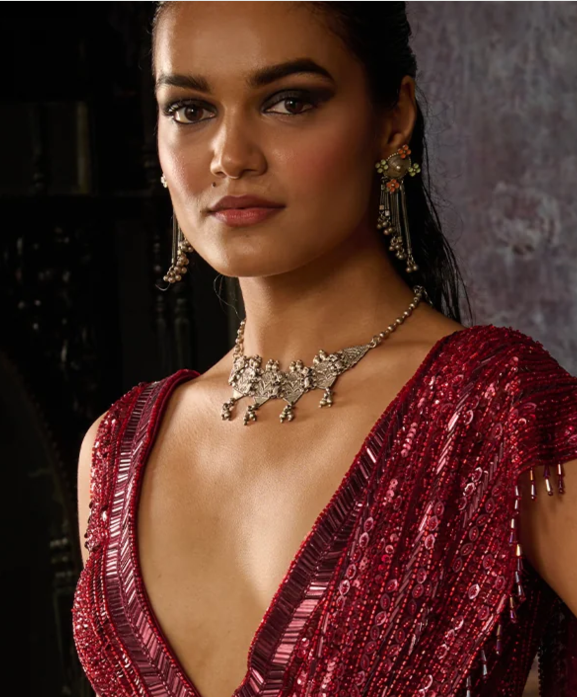 Latika oxidised silver necklace with ghunghroo detail