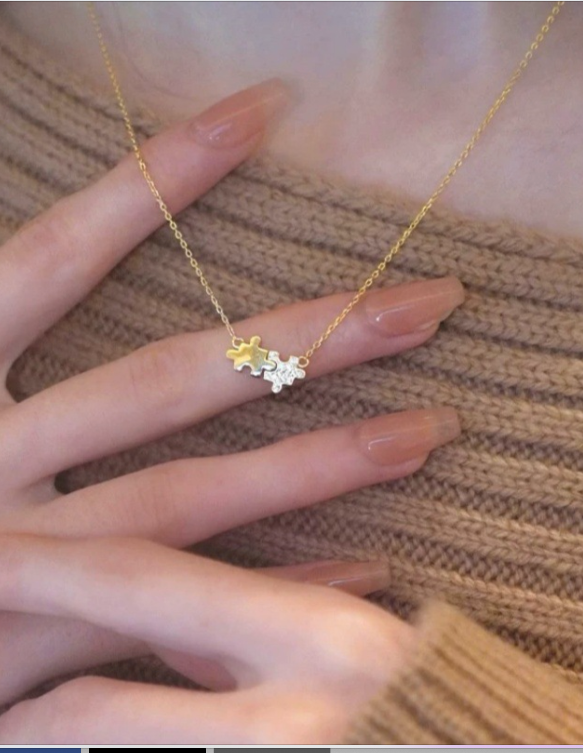 Pieces of puzzle 18K gold plated neck chain in sterling silver