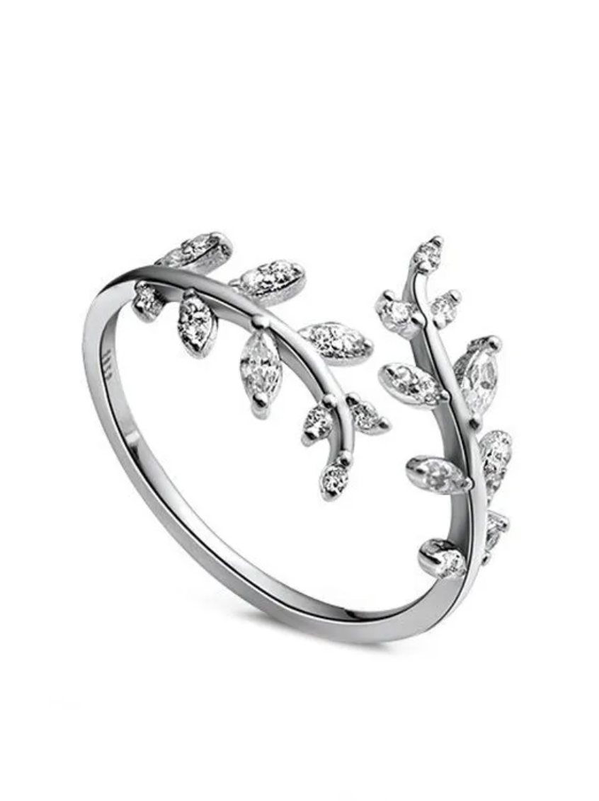 Olive branch sterling silver adjustable ring