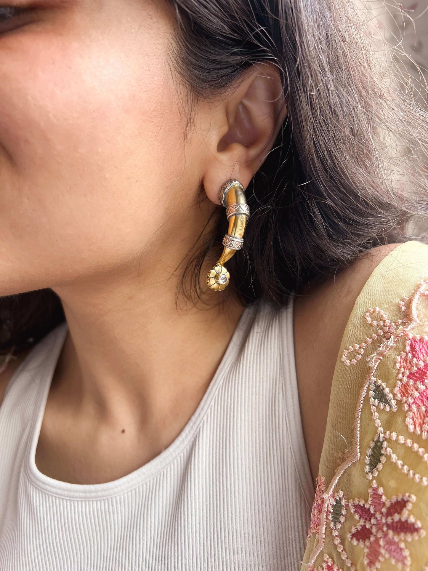 Shringi dual tone silver earring