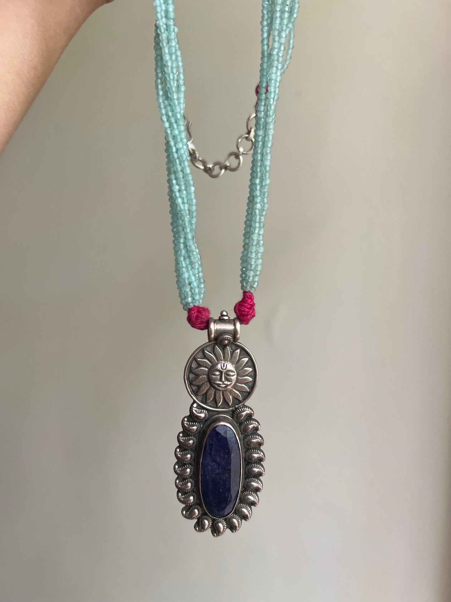 Shakti oxidised silver pendant with blue lapis lazuli