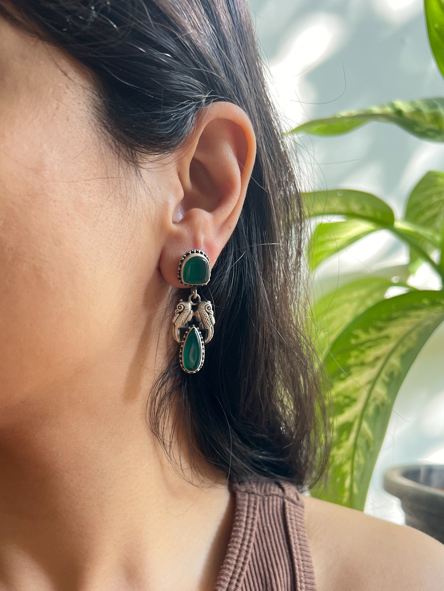 Mahika silver earrings with green onyx