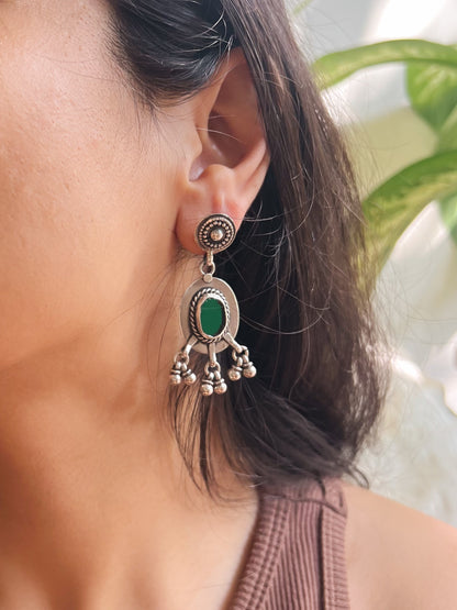 Gulnoor oxidised afghani earrings in 925 silver with mirror detail