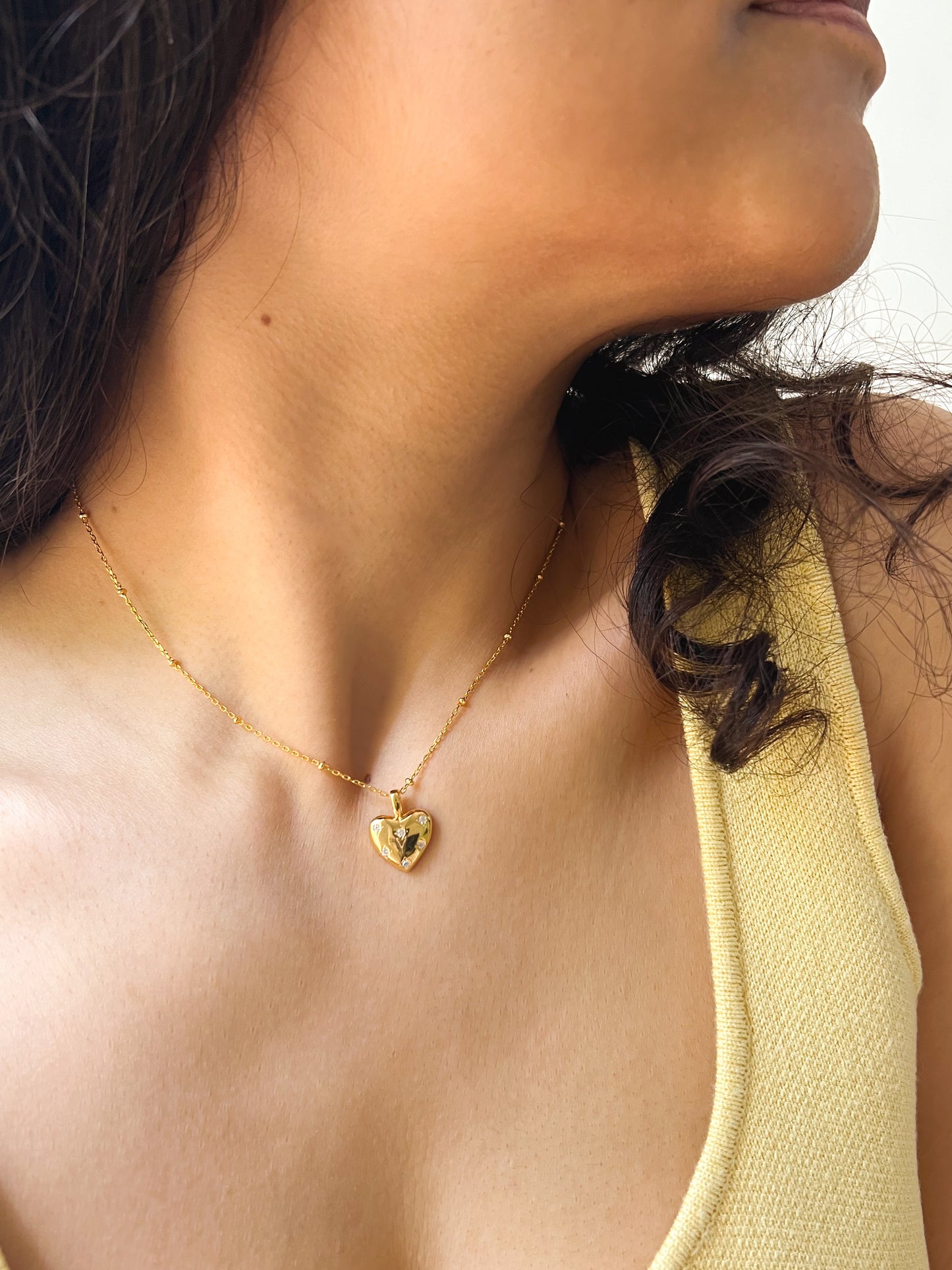 Soul encrusted heart charm neck chain in sterling silver