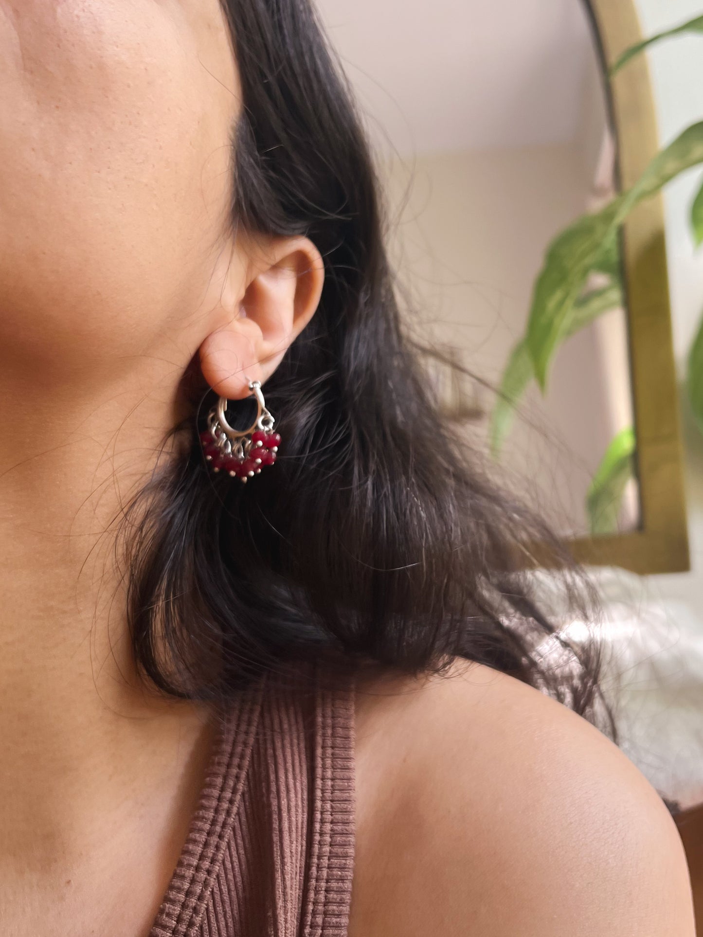 Chakra mini hoops with cluster beads in sterling silver (4 color variants)