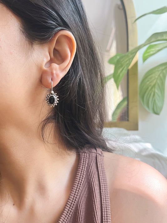 Mehreen oxidised silver fish hooks with black onyx stone