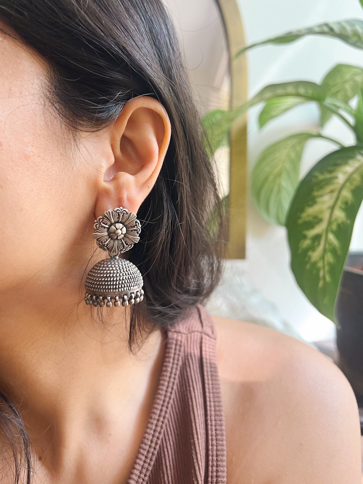 Zunaira oxidised silver jhumka with intricate surface details