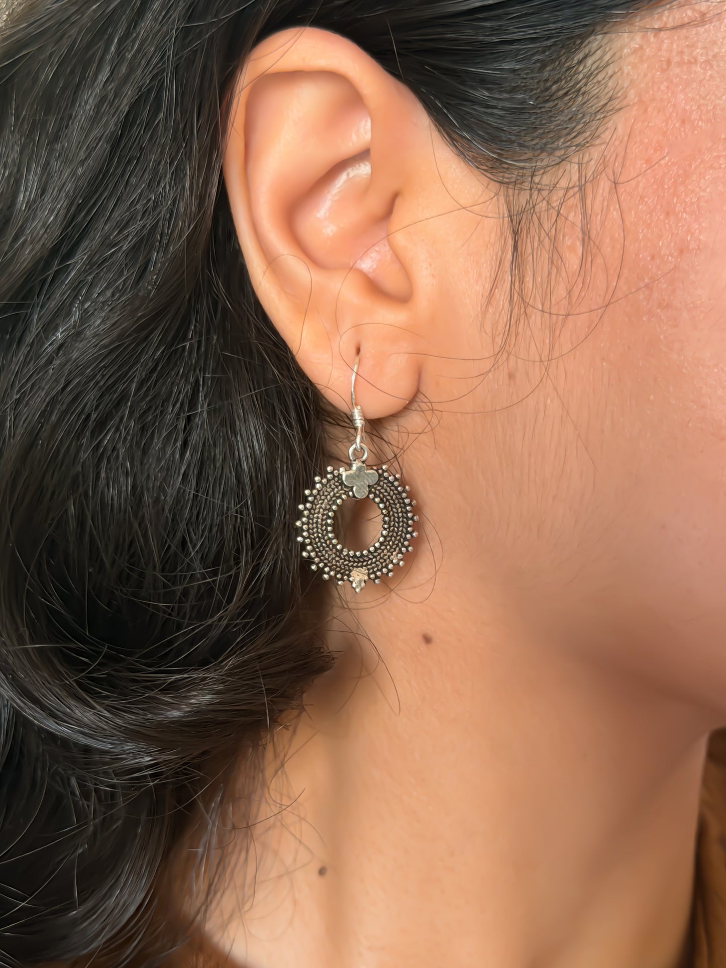 Aura oxidised silver fish hooks