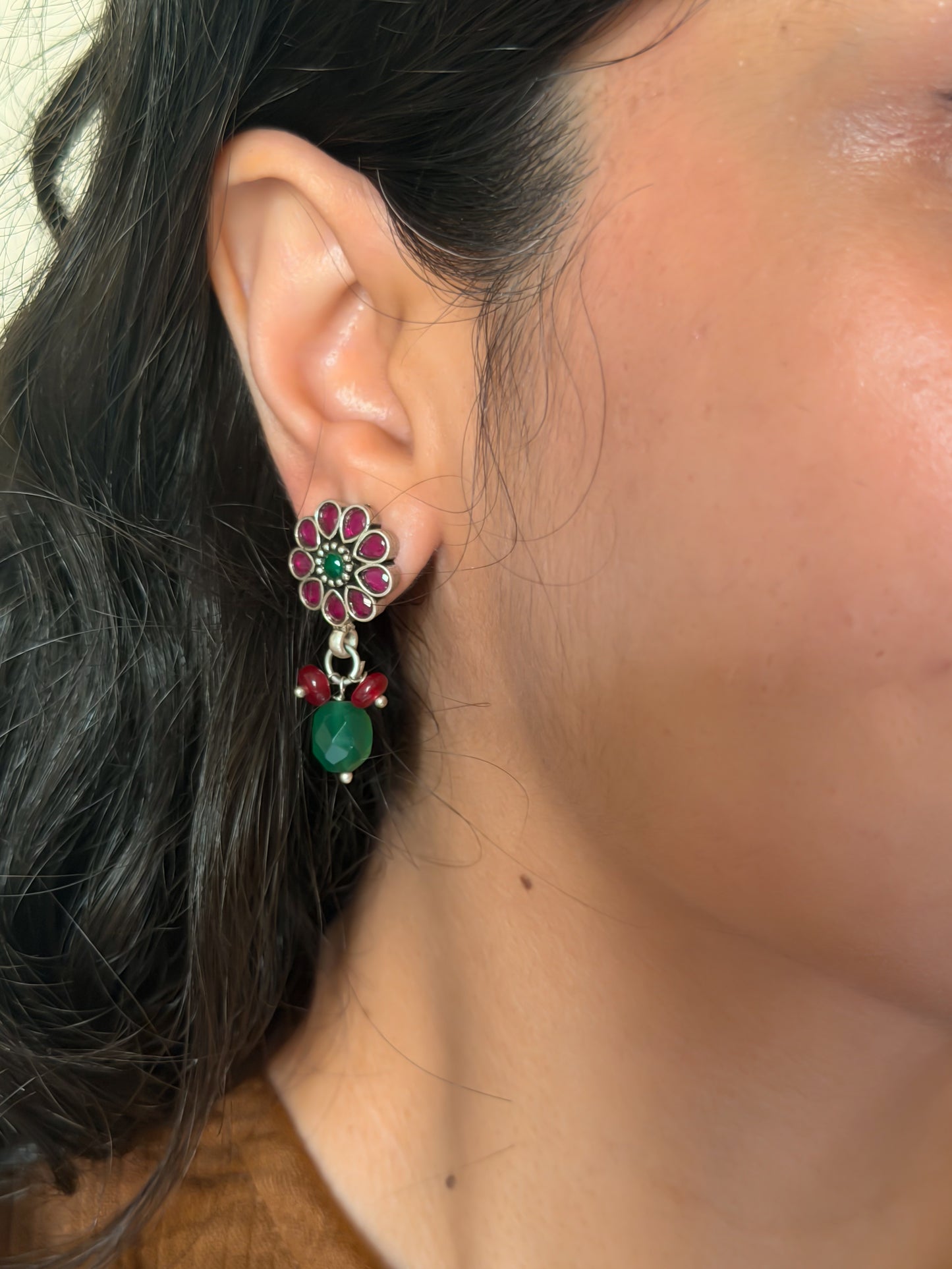 Phool earrings in silver with kundan details