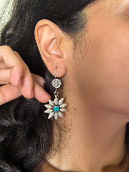 Surajmukhi silver fish hooks with turquoise stone