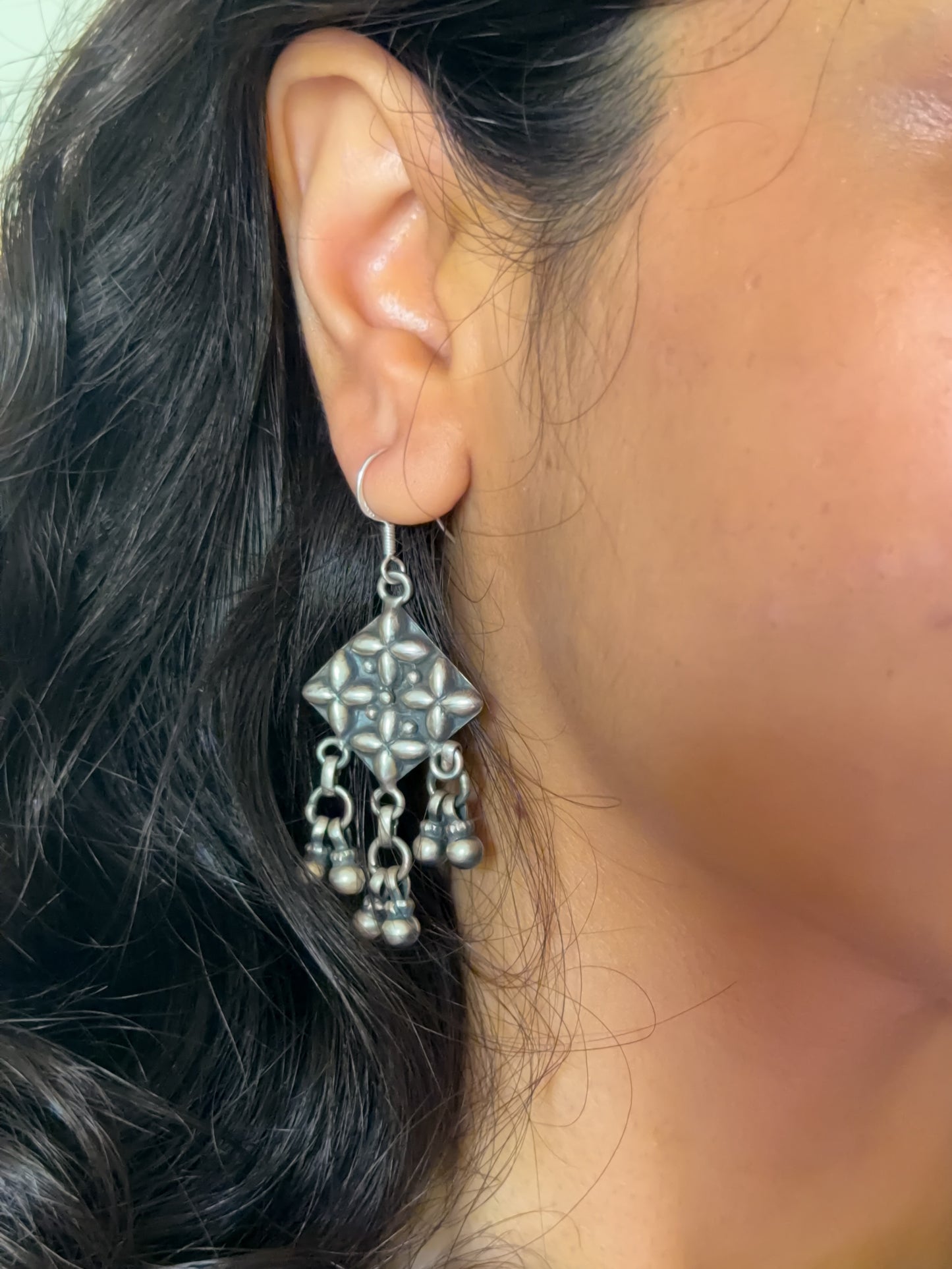 Patang oxidised silver dangler with fish hook