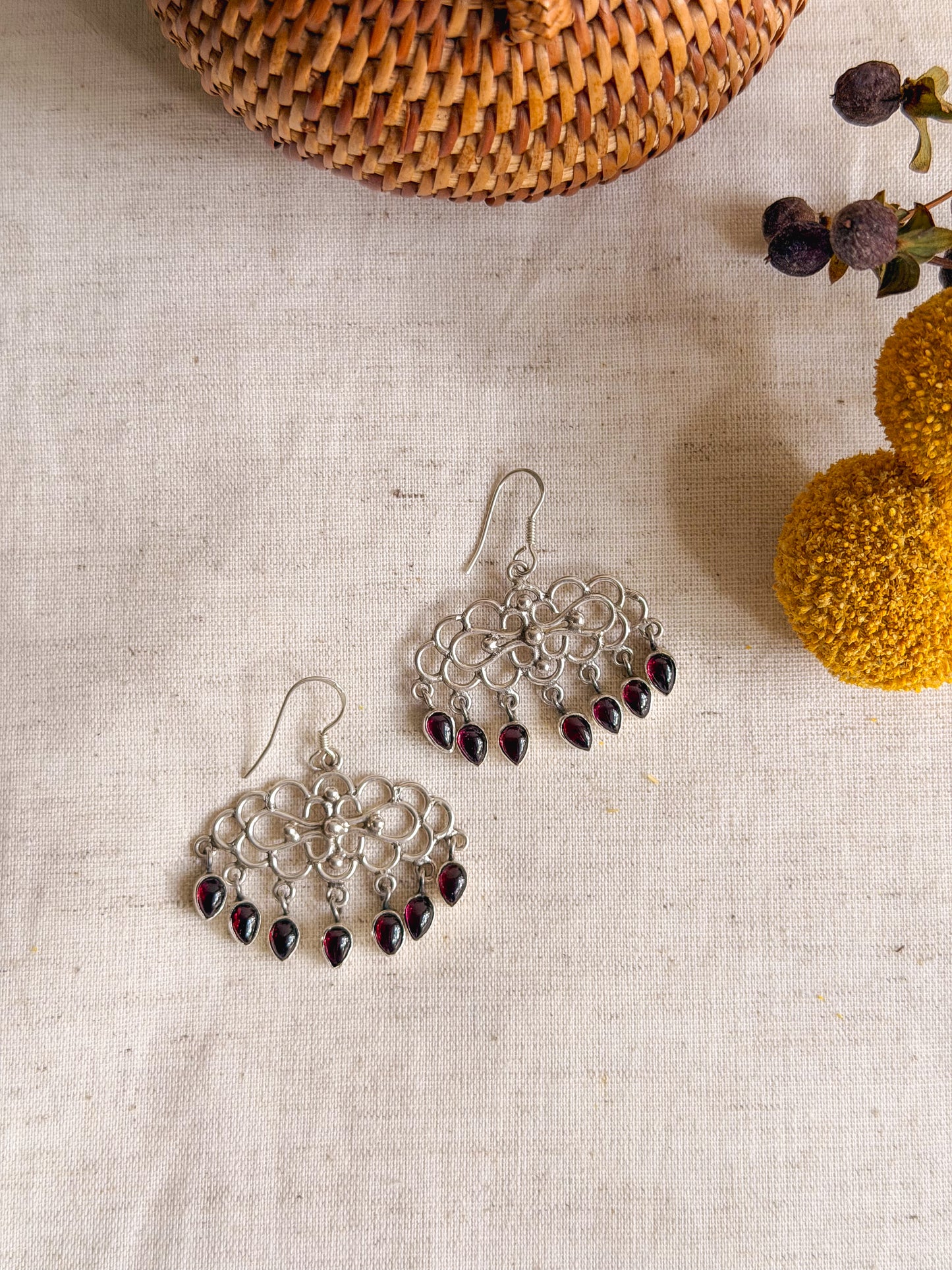 Baadal sterling silver fish hook earrings with gemstones (2 variants)