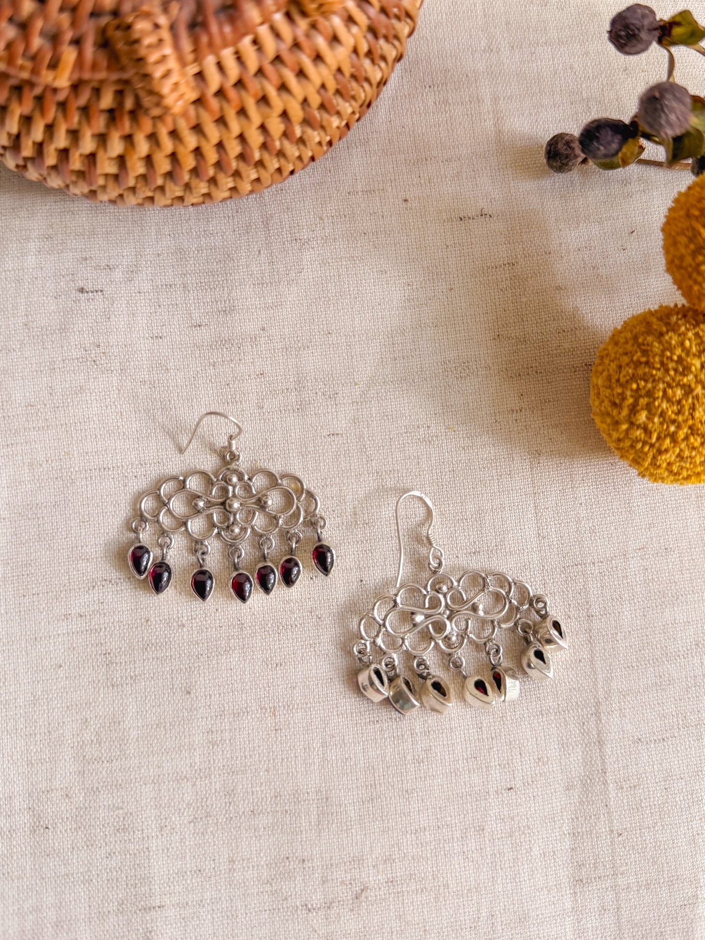Baadal sterling silver fish hook earrings with gemstones (2 variants)
