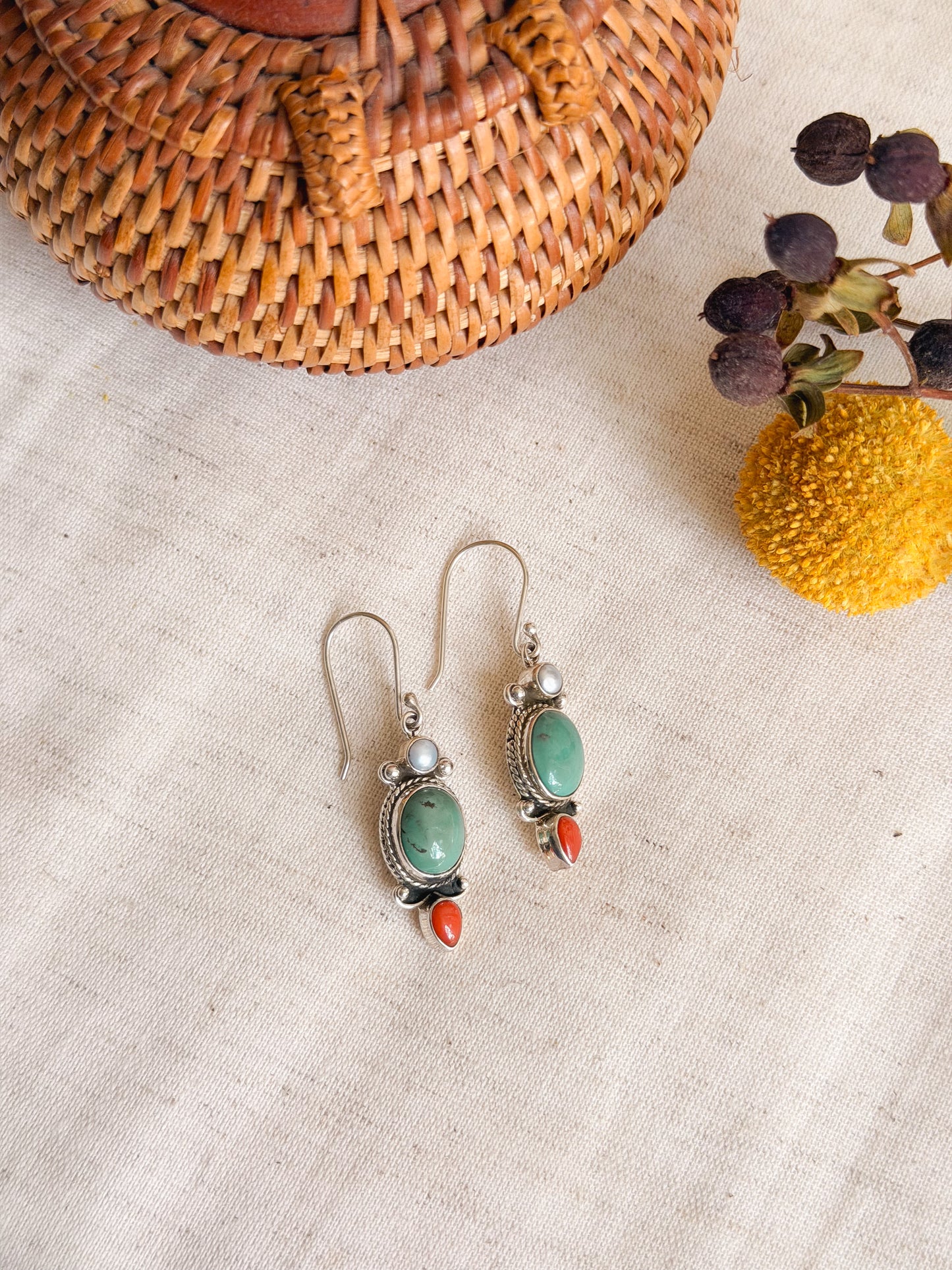Devina gem stone fish hook earrings in silver (2 color variant)