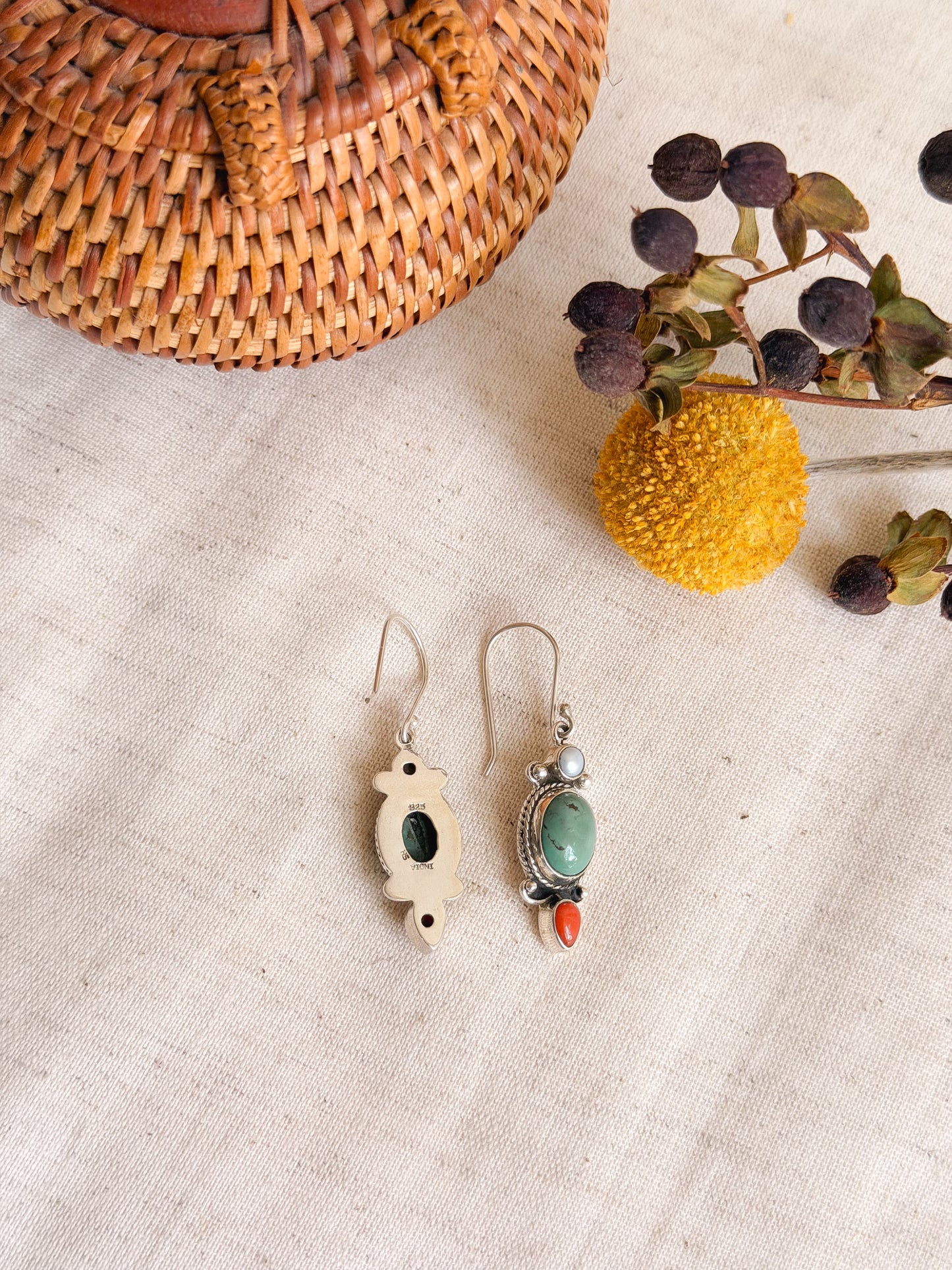 Devina gem stone fish hook earrings in silver (2 color variant)